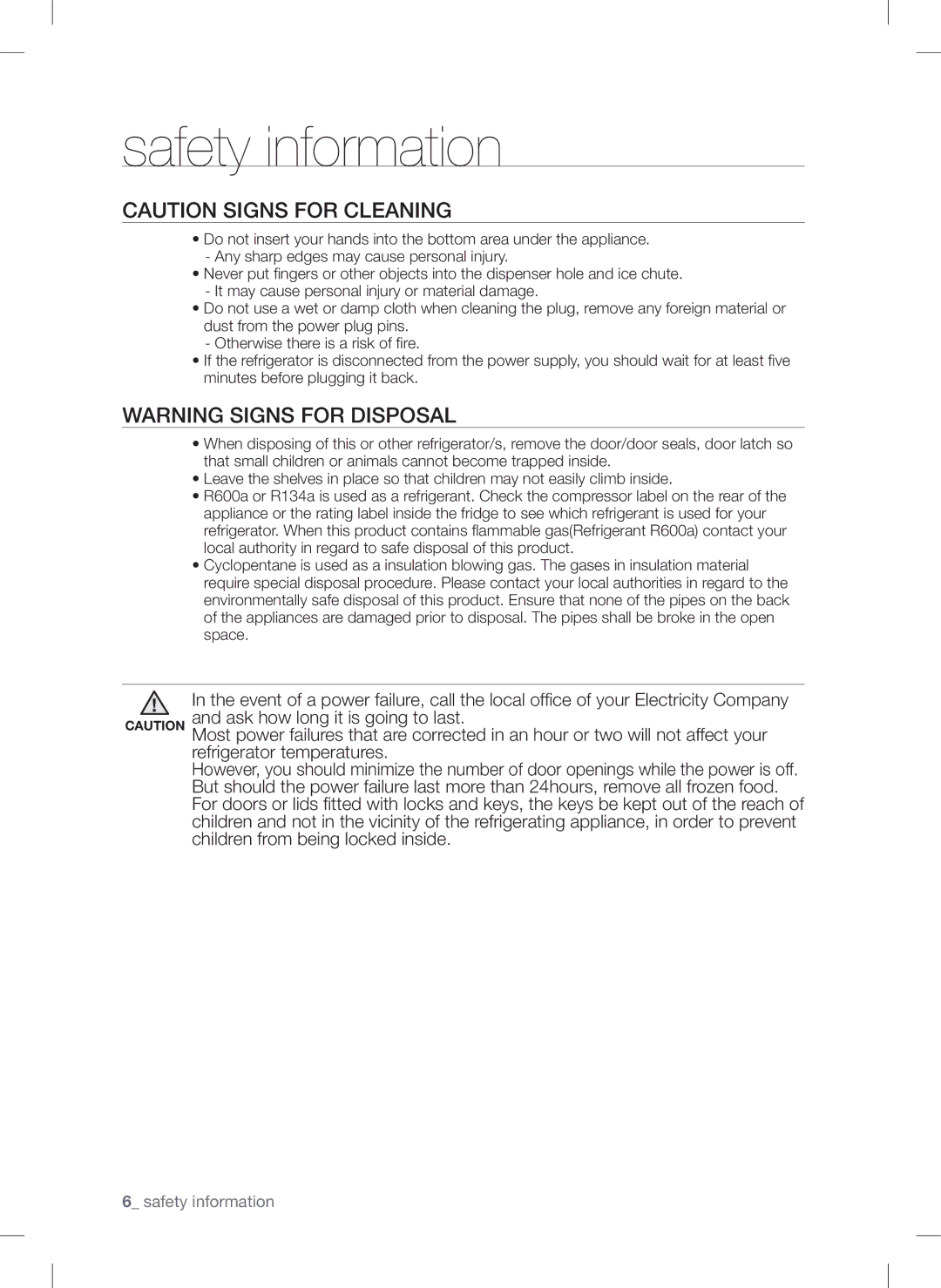 Samsung RSA1U***, RSA1Z***, RSA1N***, RSA1S***, RSA1D*** user manual Safety information 