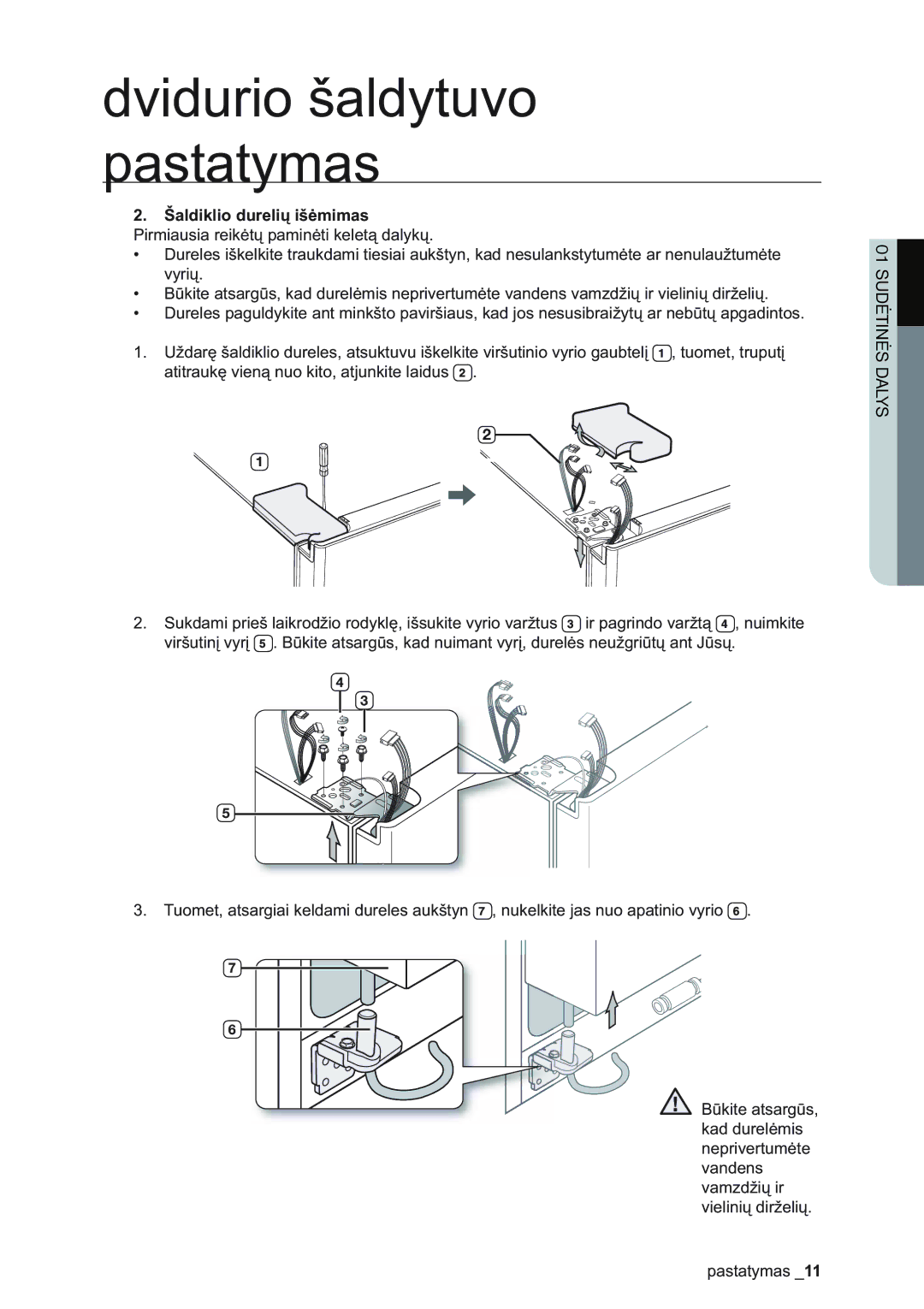 Samsung RSA1ZHMH1/BWT manual Šaldiklio durelių išėmimas 