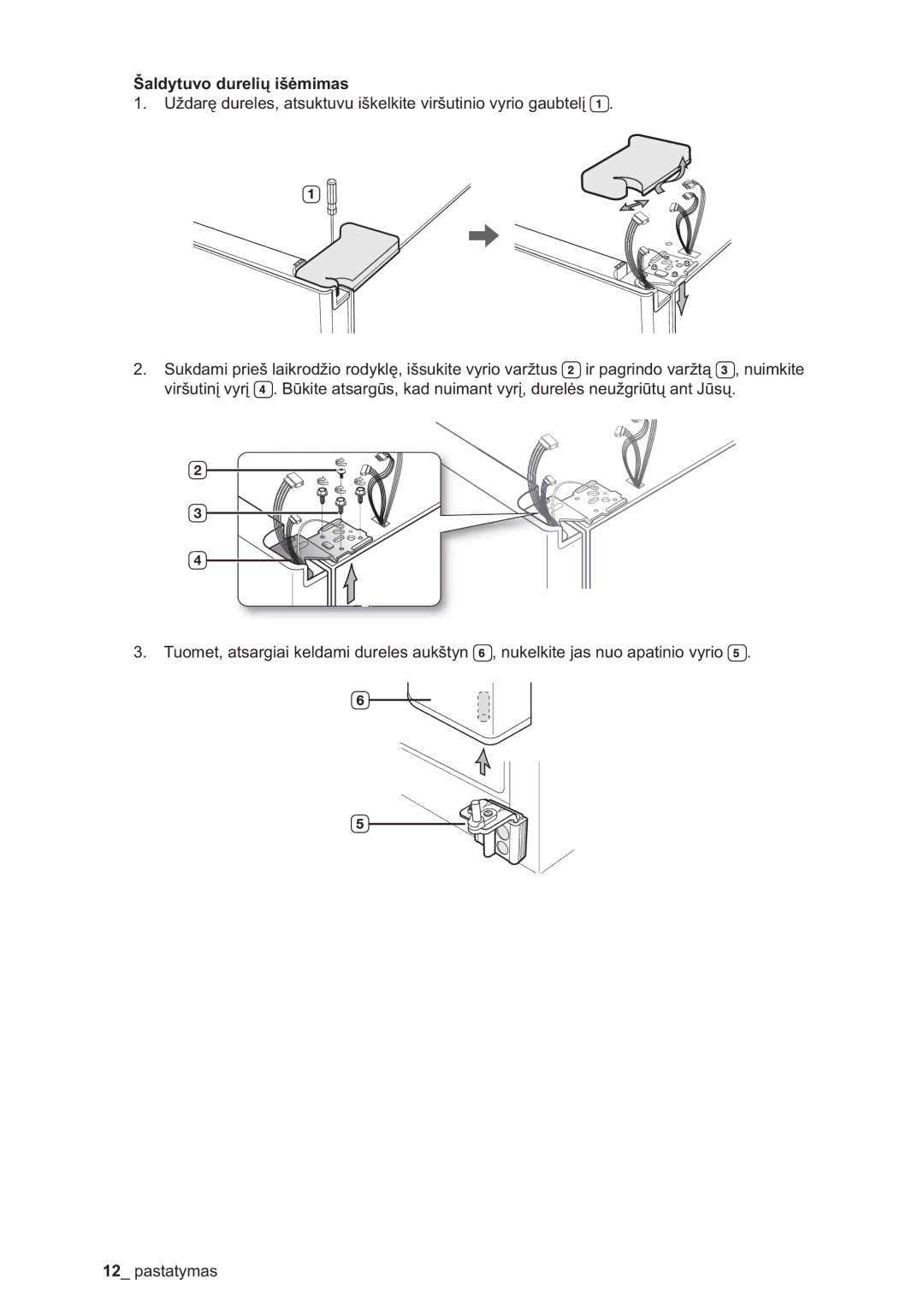 Samsung RSA1ZHMH1/BWT manual Šaldytuvo durelių išėmimas 