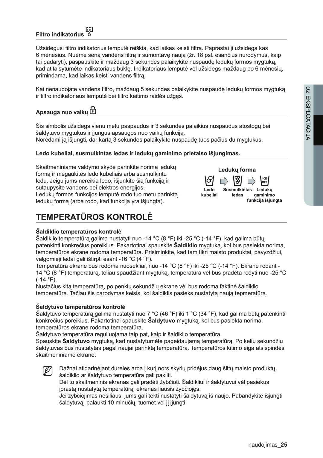 Samsung RSA1ZHMH1/BWT manual Temperatūros Kontrolė 