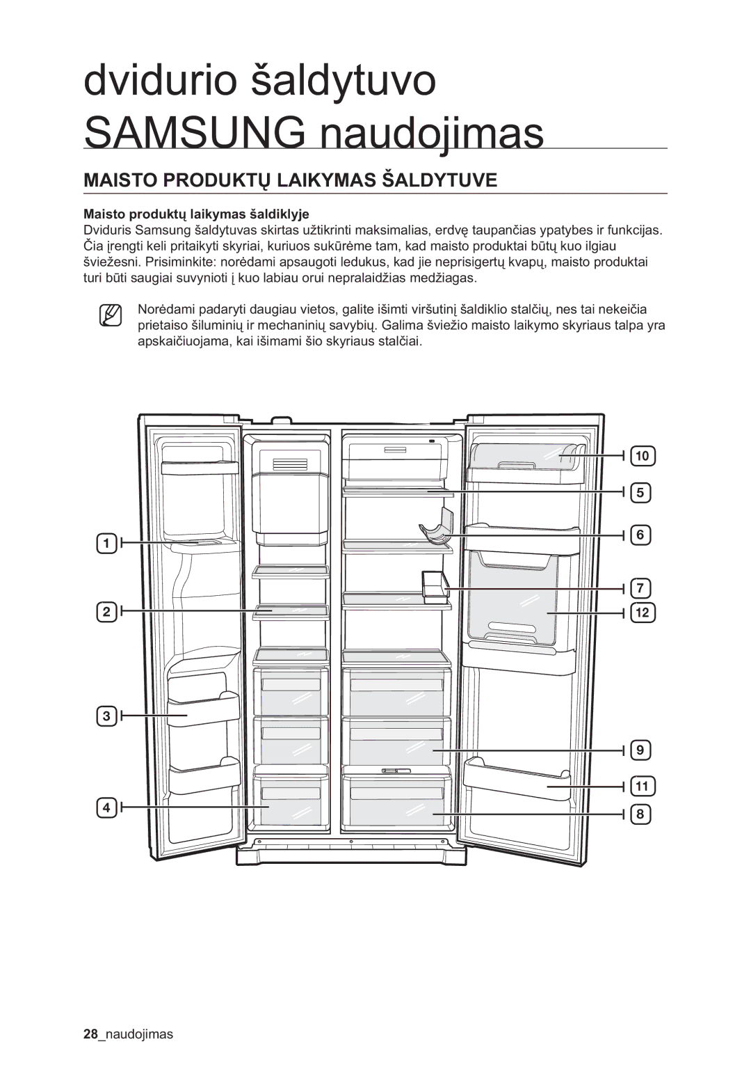 Samsung RSA1ZHMH1/BWT manual Maisto Produktų Laikymas Šaldytuve, Maisto produktų laikymas šaldiklyje 