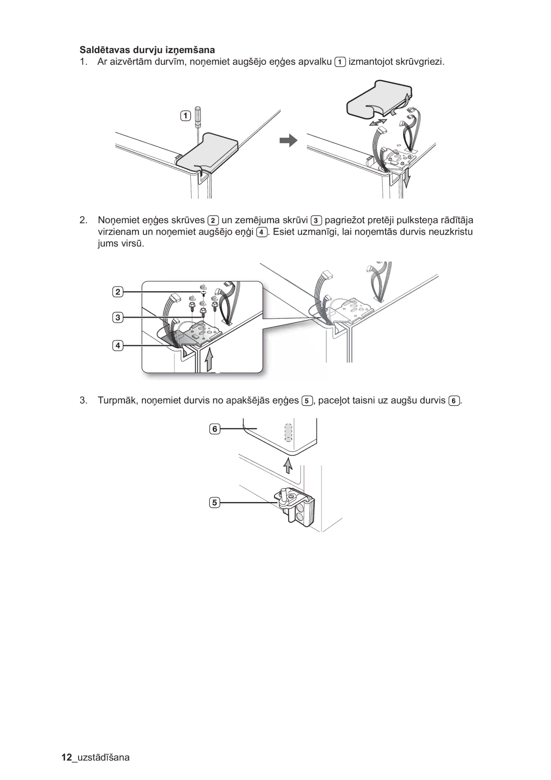 Samsung RSA1ZHMH1/BWT manual Saldētavas durvju izņemšana 