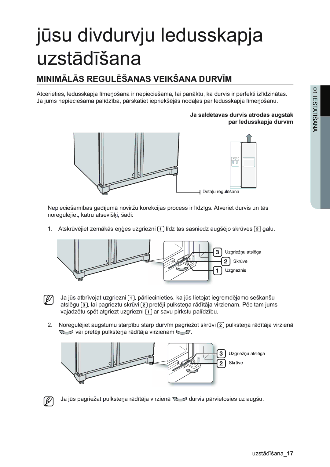 Samsung RSA1ZHMH1/BWT manual Minimālās Regulēšanas Veikšana Durvīm 