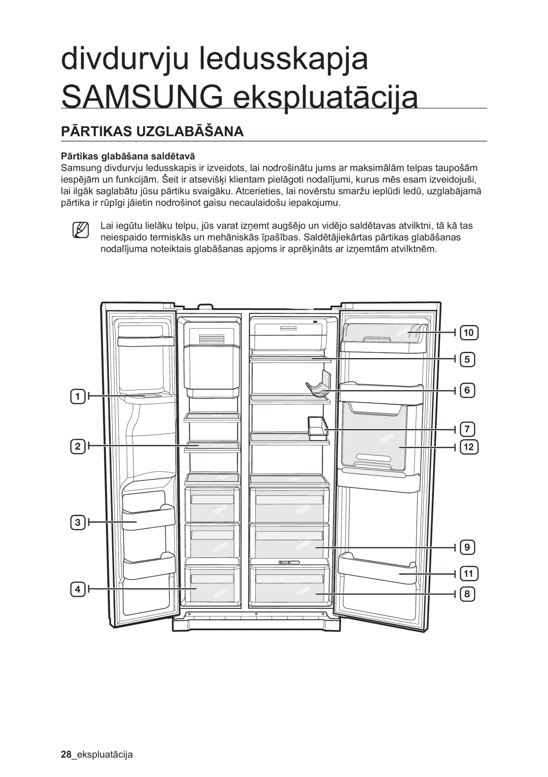 Samsung RSA1ZHMH1/BWT manual Pārtikas Uzglabāšana, Pārtikas glabāšana saldētavā 