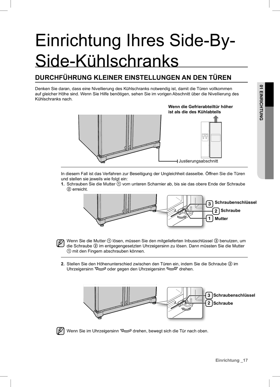 Samsung RSA1DTVG1/XEF, RSA1ZHPE1/XEF, RSA1ZTVG1/EUR, RSA1DTPE1/XEF manual Durchführung Kleiner Einstellungen AN DEN Türen 