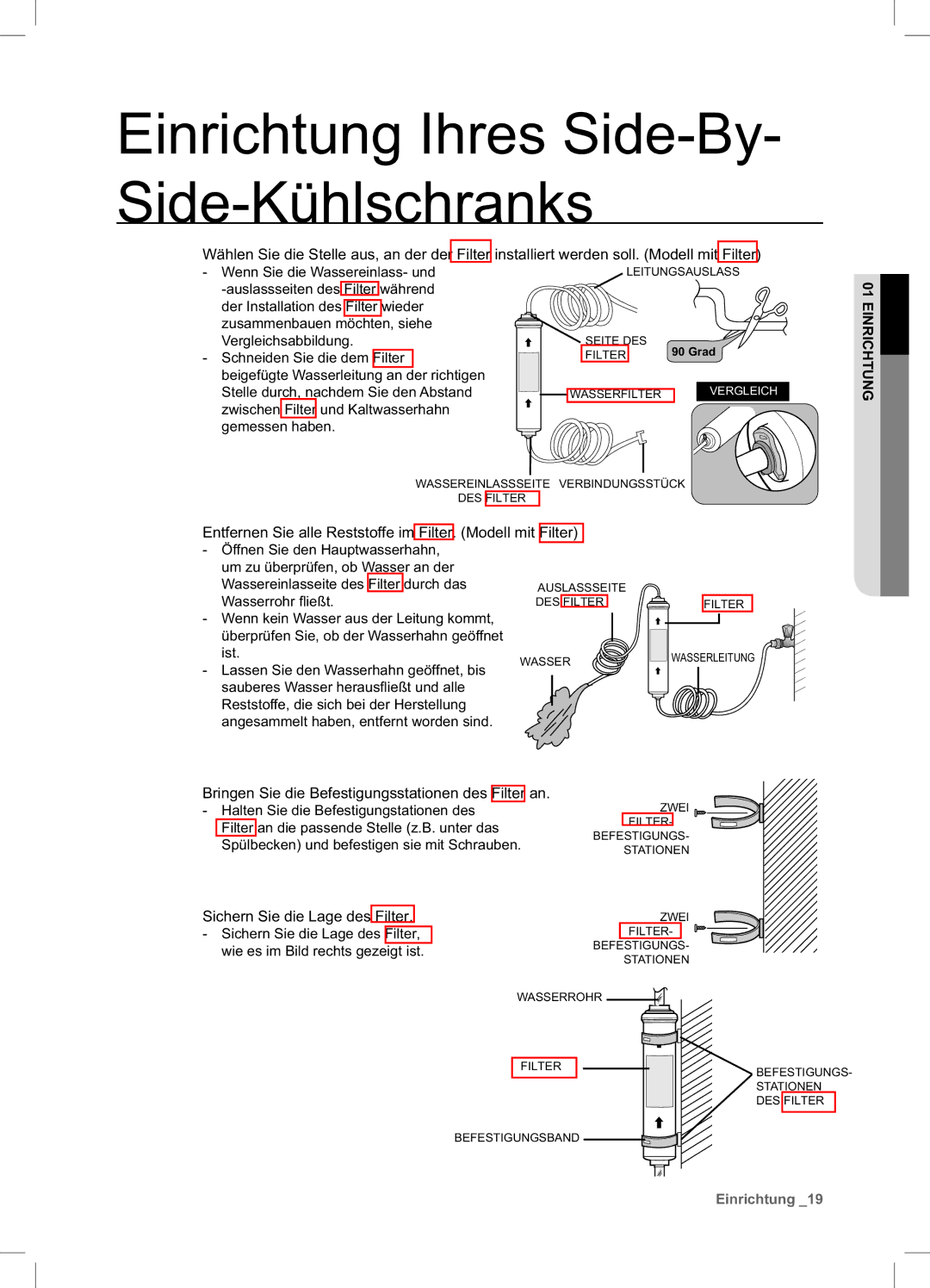 Samsung RSA1ZTPE1/XEF, RSA1ZHPE1/XEF, RSA1ZTVG1/EUR manual Entfernen Sie alle Reststoffe im Filter. Modell mit Filter 