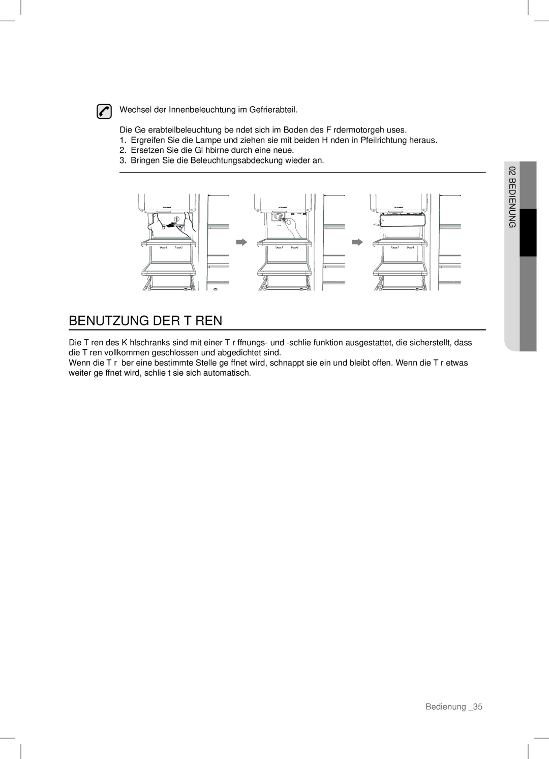 Samsung RSA1ZHPE1/XEF, RSA1ZTVG1/EUR, RSA1DTVG1/XEF, RSA1DTPE1/XEF, RSA1ZTPE1/XEF manual Benutzung DER Türen 