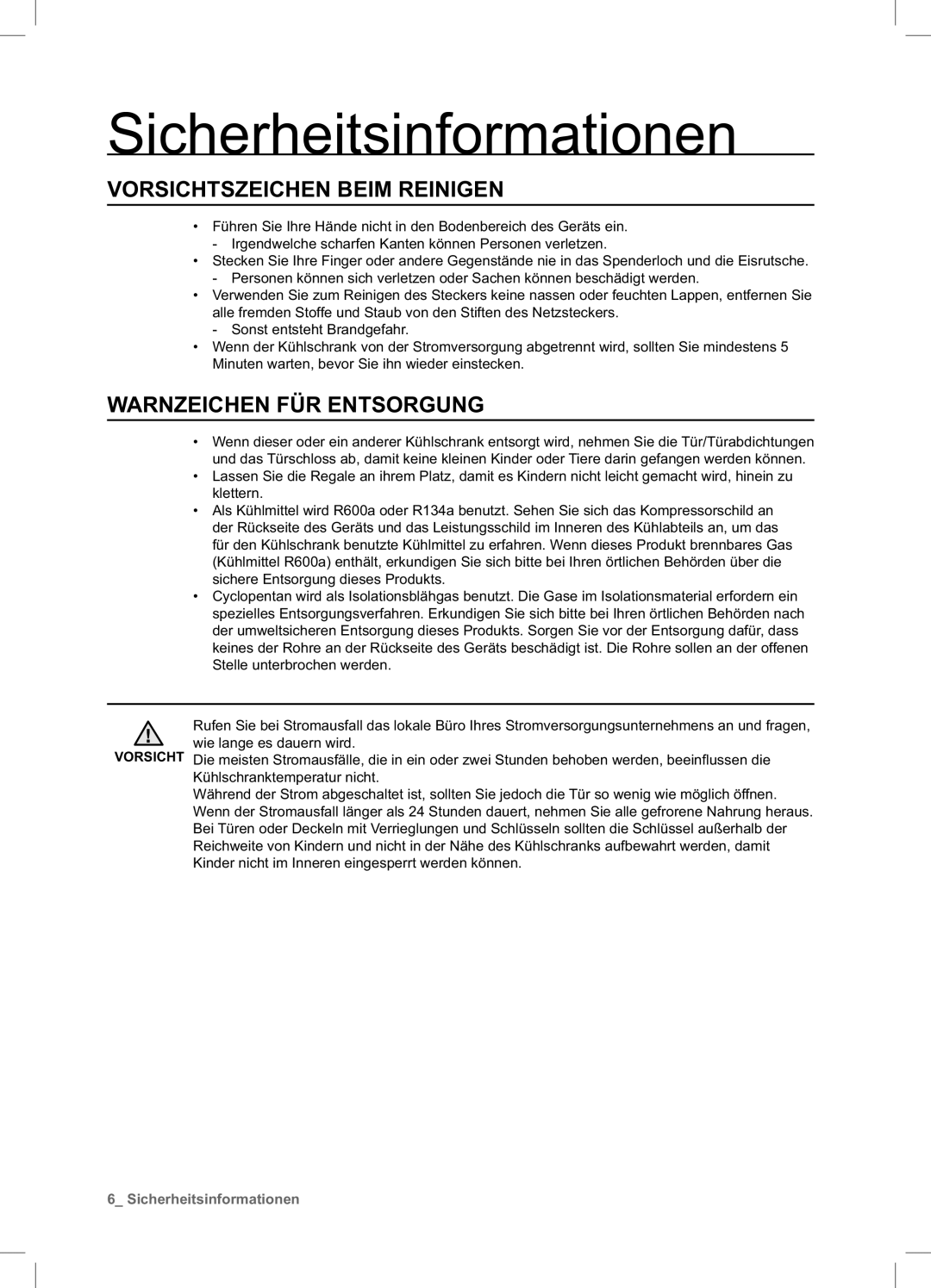 Samsung RSA1ZTVG1/EUR, RSA1ZHPE1/XEF, RSA1DTVG1/XEF manual Vorsichtszeichen Beim Reinigen, Warnzeichen FÜR Entsorgung 