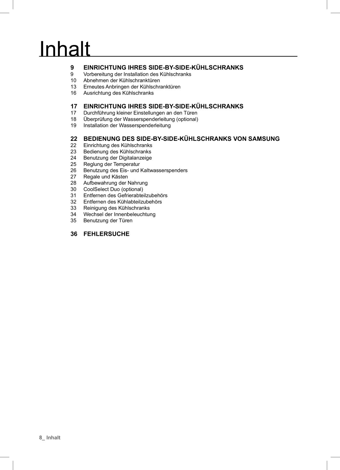 Samsung RSA1DTPE1/XEF, RSA1ZHPE1/XEF, RSA1ZTVG1/EUR, RSA1DTVG1/XEF, RSA1ZTPE1/XEF manual Inhalt 