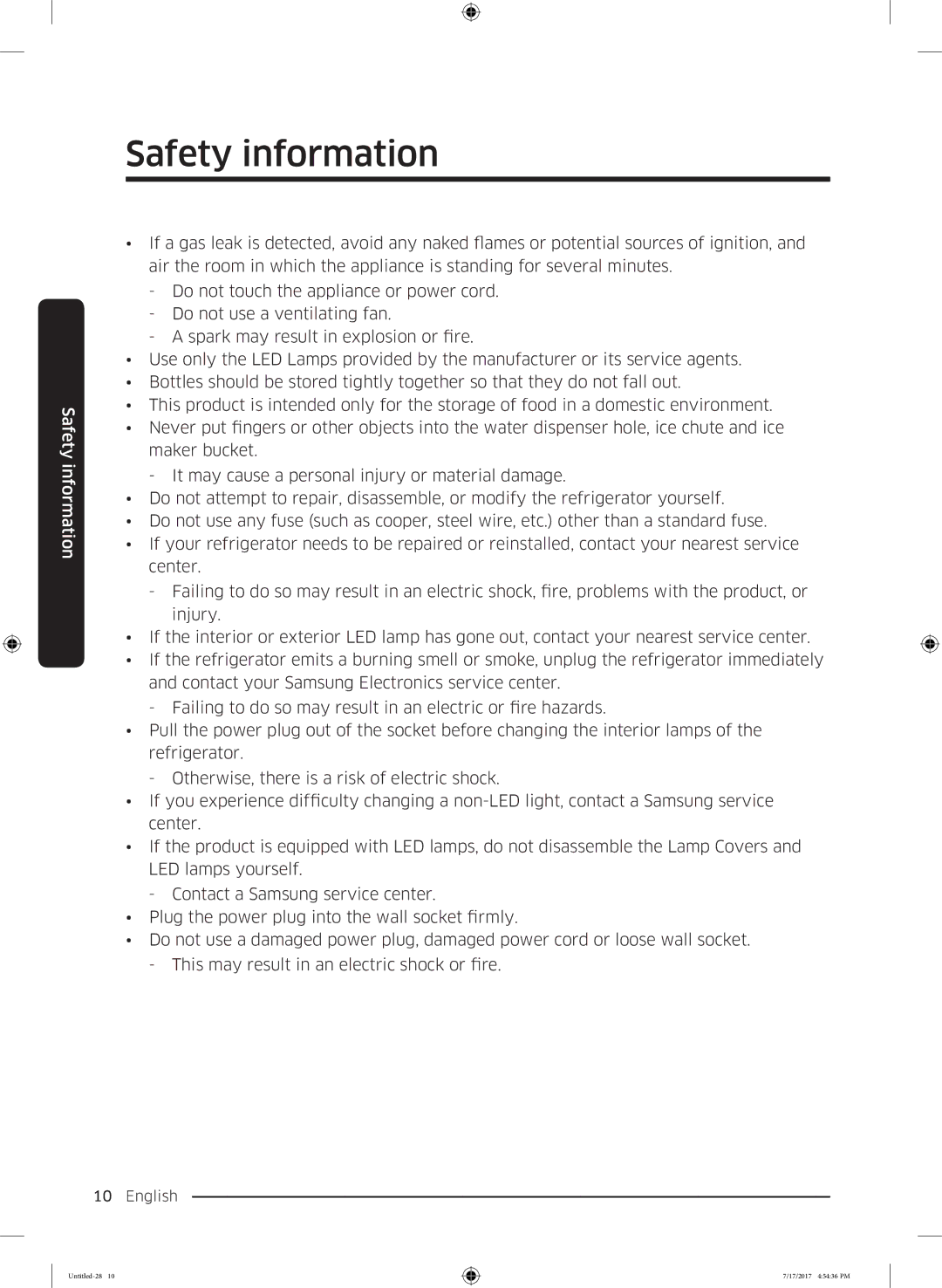 Samsung RH62K6257SL/ES, RSA1ZTMG1/EUR, RH58K6598SL/ES, RSA1ZTMG1/XEF, RH62K6298SL/ES, RSA1ZTMG1/XSG manual Safety information 