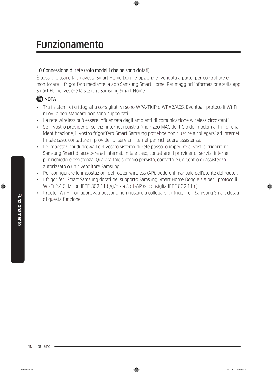 Samsung RSA1ZTMG1/XEO, RSA1ZTMG1/EUR, RH58K6598SL/ES, RSA1ZTMG1/XEF, RH62K6257SL/ES, RH62K6298SL/ES manual Funzionamento 