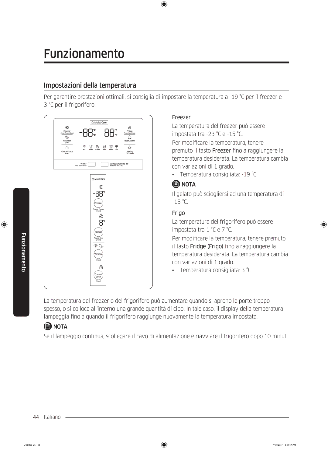 Samsung RH62K6257SL/ES, RSA1ZTMG1/EUR, RH58K6598SL/ES, RSA1ZTMG1/XEF, RH62K6298SL/ES manual Impostazioni della temperatura 