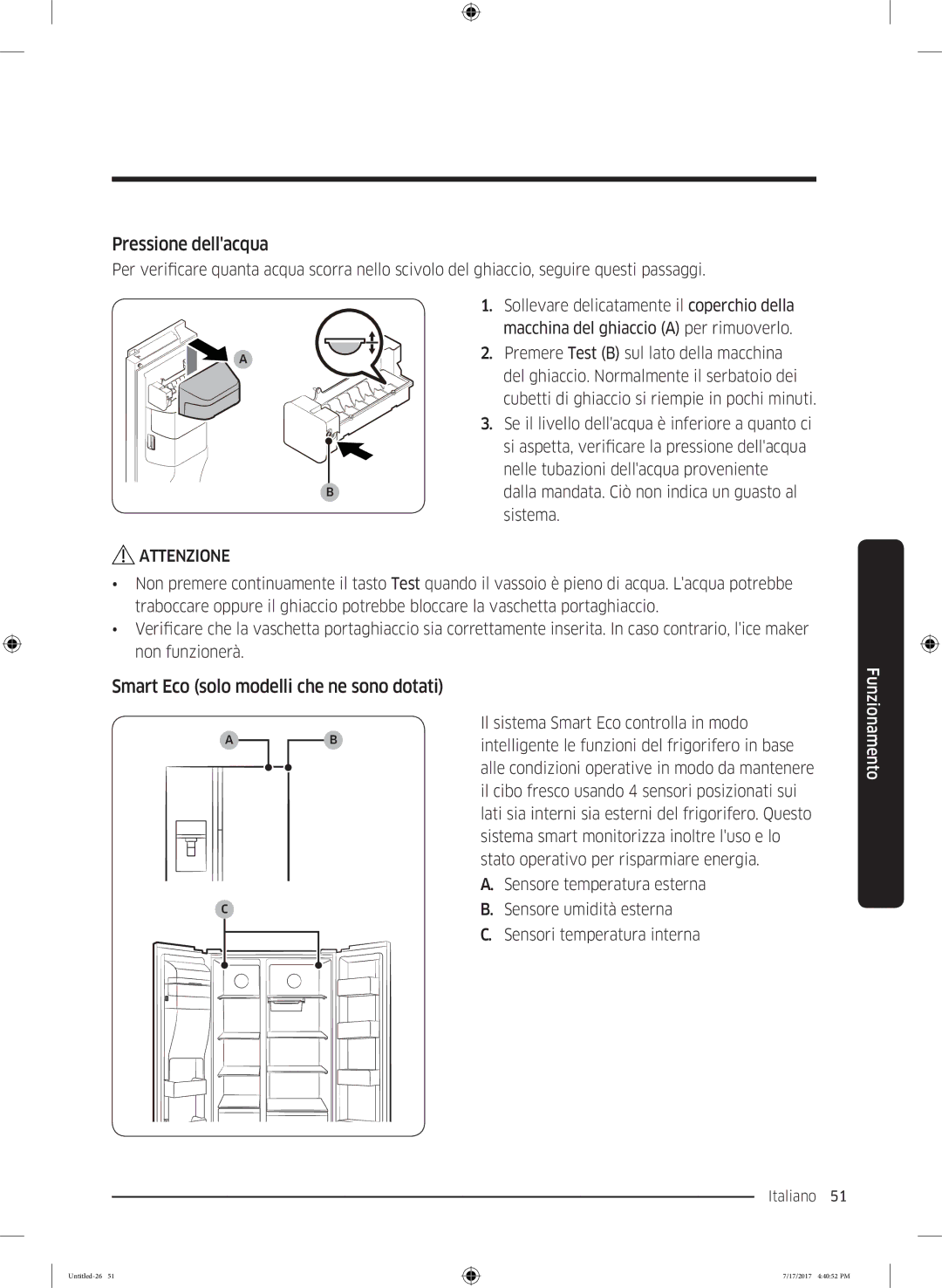 Samsung RH62K6257SL/ES, RSA1ZTMG1/EUR, RH58K6598SL/ES manual Pressione dellacqua, Smart Eco solo modelli che ne sono dotati 