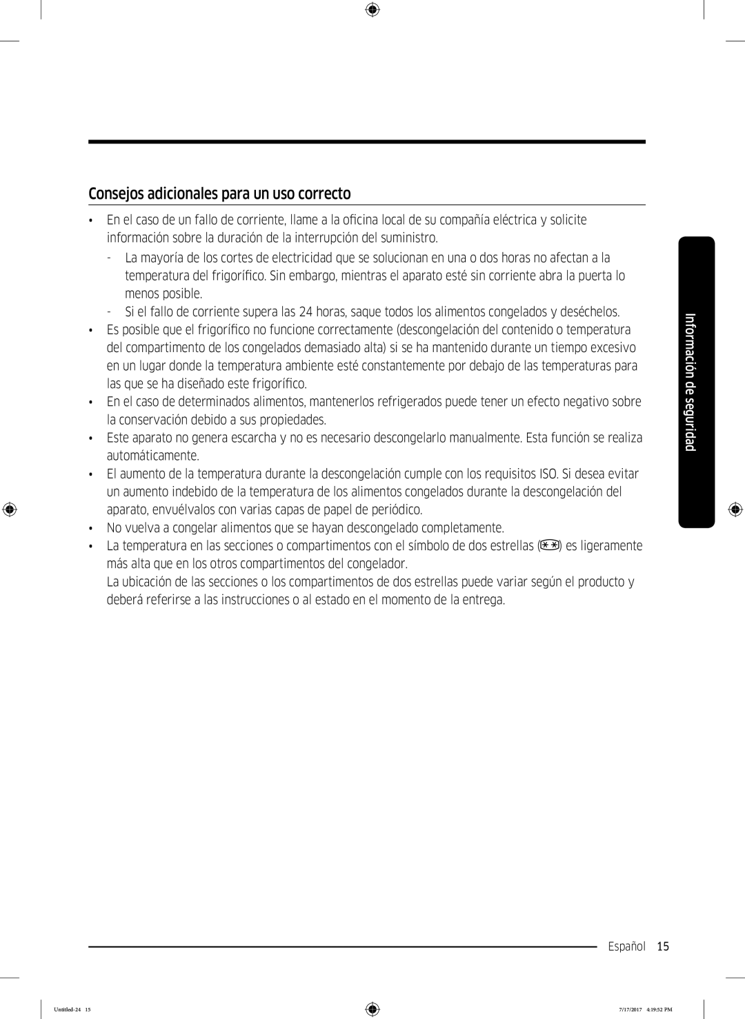 Samsung RH62K6257SL/ES, RSA1ZTMG1/EUR, RH58K6598SL/ES, RSA1ZTMG1/XEF, RSA1ZTMG1/XSG Consejos adicionales para un uso correcto 