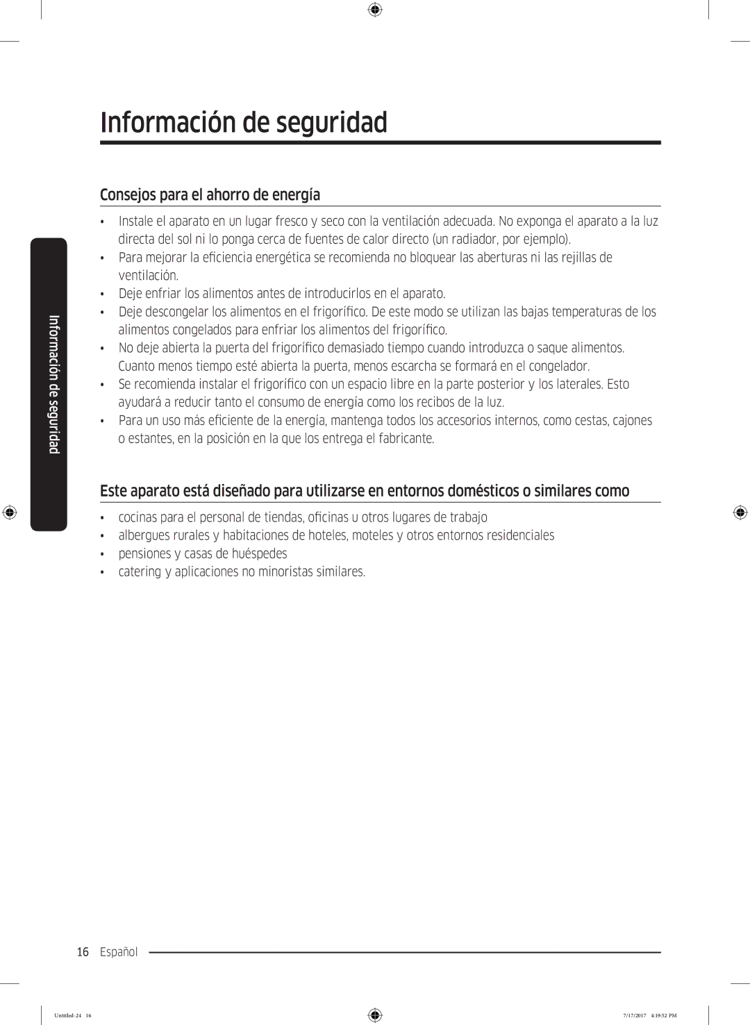 Samsung RH62K6298SL/ES, RSA1ZTMG1/EUR, RH58K6598SL/ES, RSA1ZTMG1/XEF, RH62K6257SL/ES manual Consejos para el ahorro de energía 