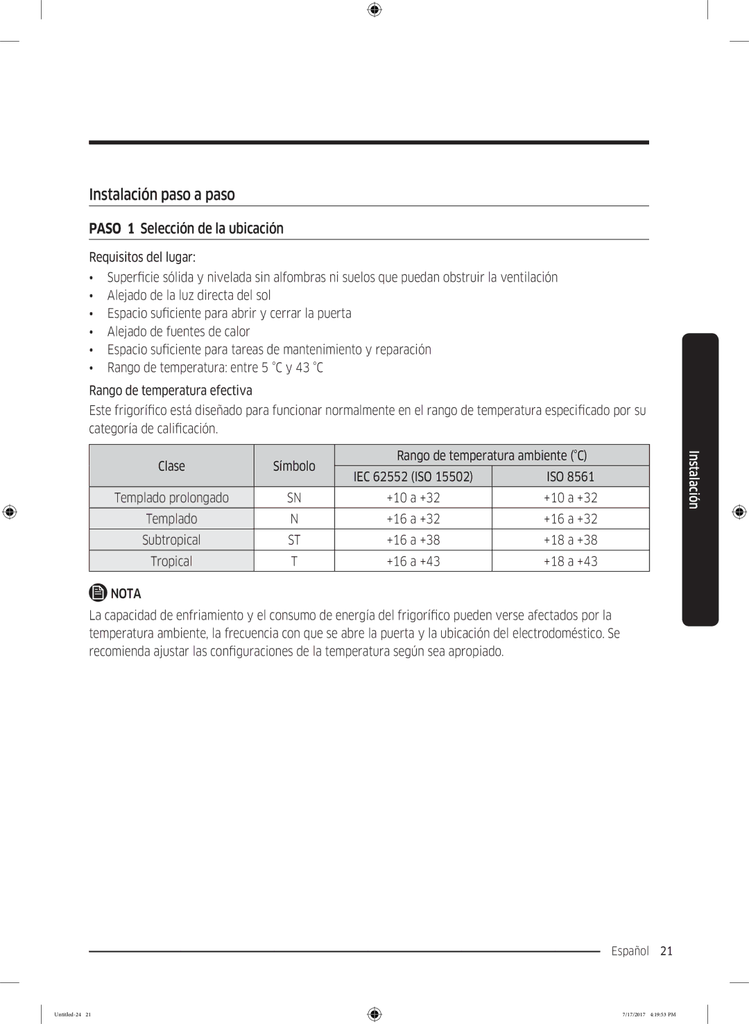 Samsung RSA1ZTMG1/XEF, RSA1ZTMG1/EUR, RH58K6598SL/ES manual Instalación paso a paso, Paso 1 Selección de la ubicación 