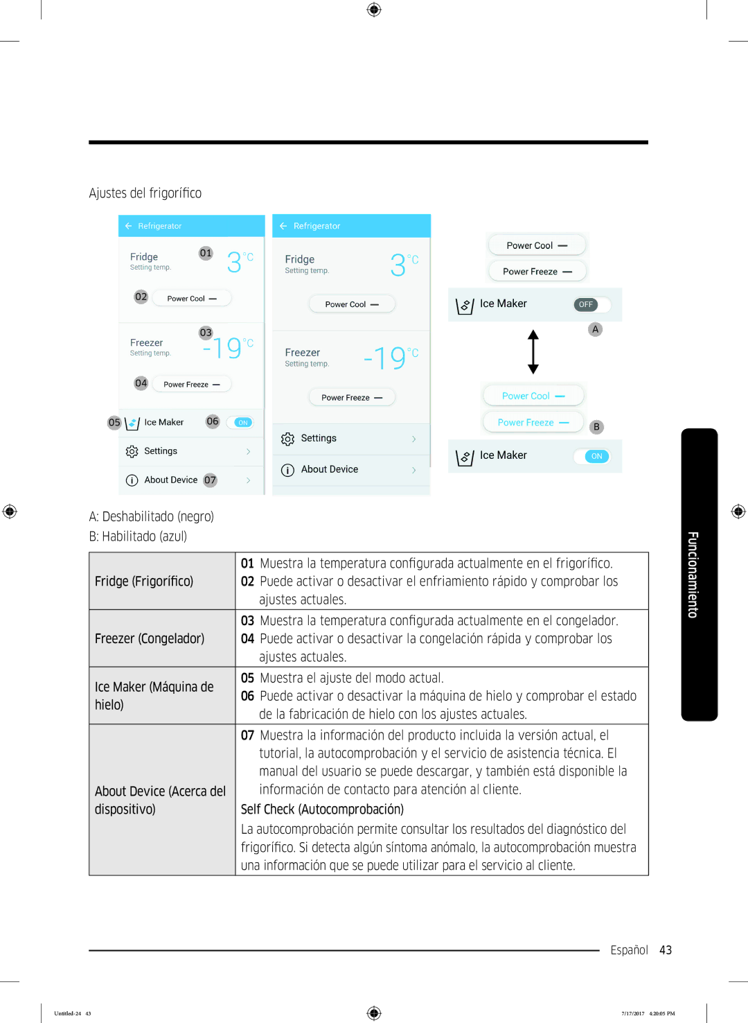 Samsung RH62K6257SL/ES, RSA1ZTMG1/EUR, RH58K6598SL/ES, RSA1ZTMG1/XEF, RH62K6298SL/ES Dispositivo Self Check Autocomprobación 