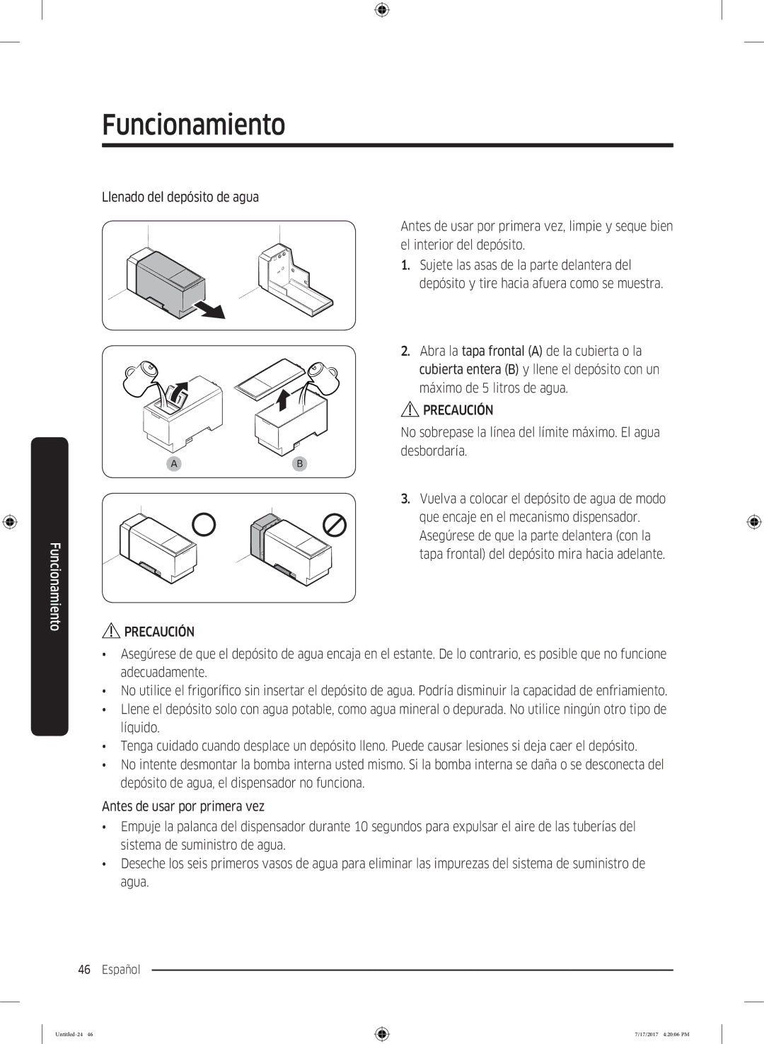 Samsung RSA1ZTMG1/XEO, RSA1ZTMG1/EUR, RH58K6598SL/ES manual No sobrepase la línea del límite máximo. El agua desbordaría 