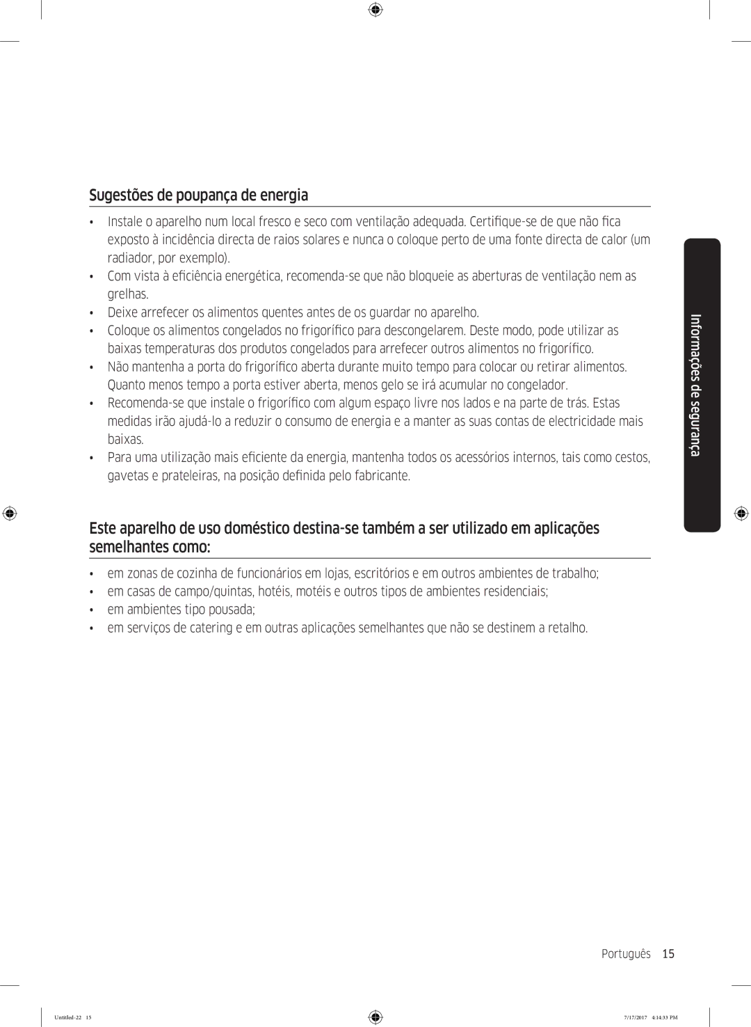 Samsung RH62K6298SL/ES, RSA1ZTMG1/EUR, RH58K6598SL/ES, RSA1ZTMG1/XEF, RH62K6257SL/ES manual Sugestões de poupança de energia 