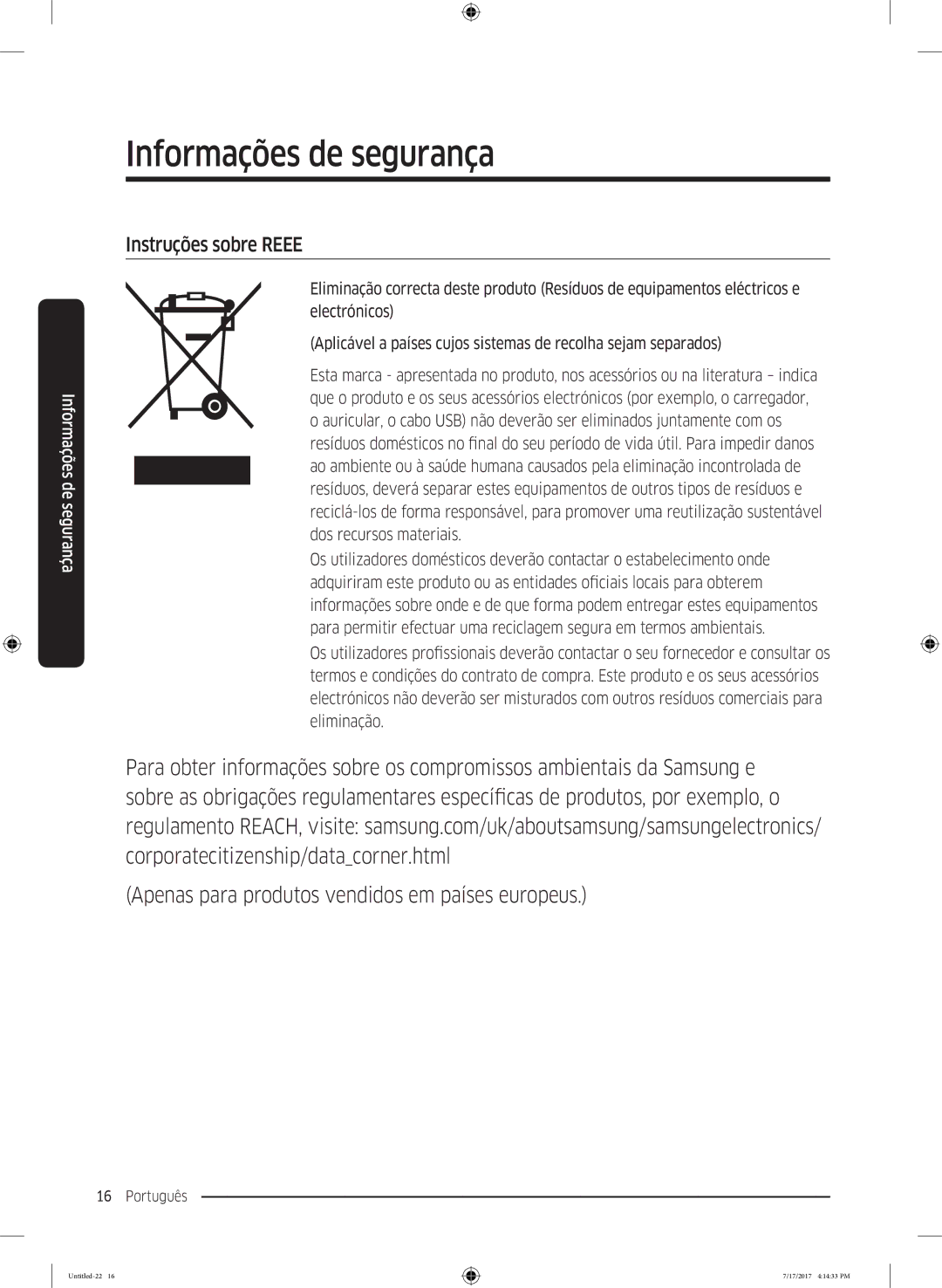 Samsung RSA1ZTMG1/XSG, RSA1ZTMG1/EUR, RH58K6598SL/ES, RSA1ZTMG1/XEF, RH62K6257SL/ES, RH62K6298SL/ES manual Instruções sobre Reee 