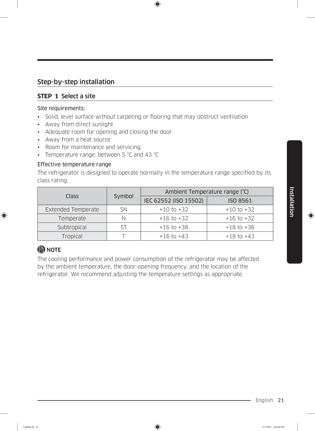 Samsung RSA1ZTMG1/EUR, RH58K6598SL/ES, RSA1ZTMG1/XEF, RH62K6257SL/ES, RH62K6298SL/ES Step-by-step installation, Select a site 