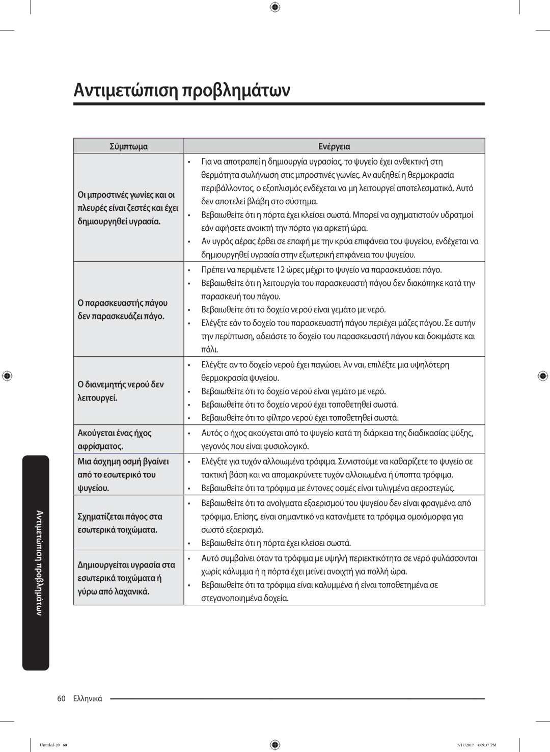 Samsung RH58K6598SL/ES Δεν αποτελεί βλάβη στο σύστημα, Εάν αφήσετε ανοικτή την πόρτα για αρκετή ώρα, Παρασκευή του πάγου 