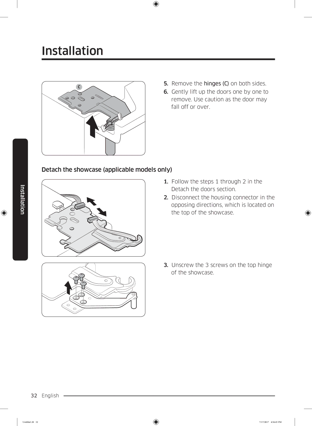 Samsung RH62K6298SL/ES, RSA1ZTMG1/EUR, RH58K6598SL/ES, RSA1ZTMG1/XEF manual Detach the showcase applicable models only 