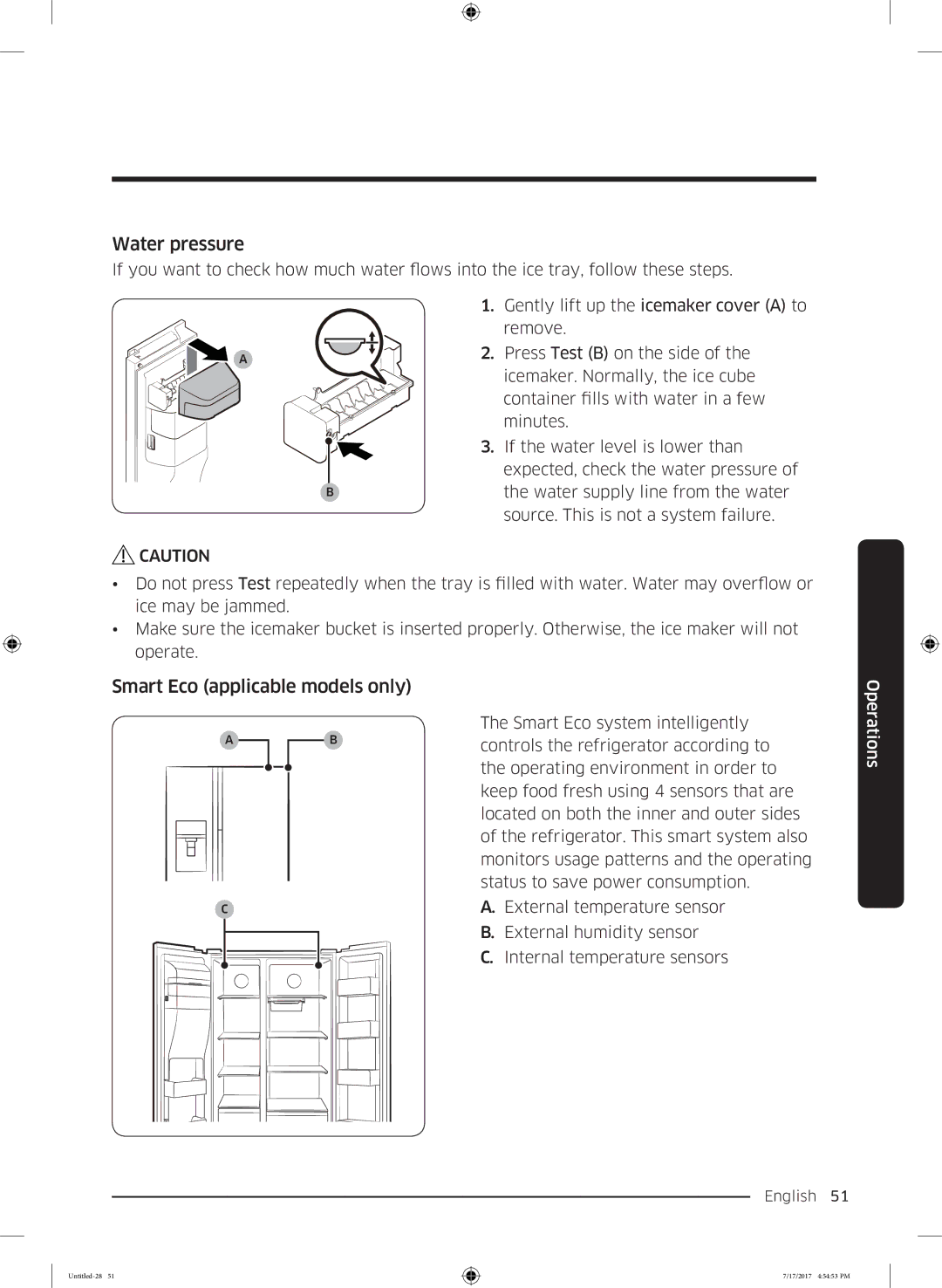 Samsung RSA1ZTMG1/XEF, RSA1ZTMG1/EUR, RH58K6598SL/ES, RH62K6257SL/ES manual Water pressure, Smart Eco applicable models only 