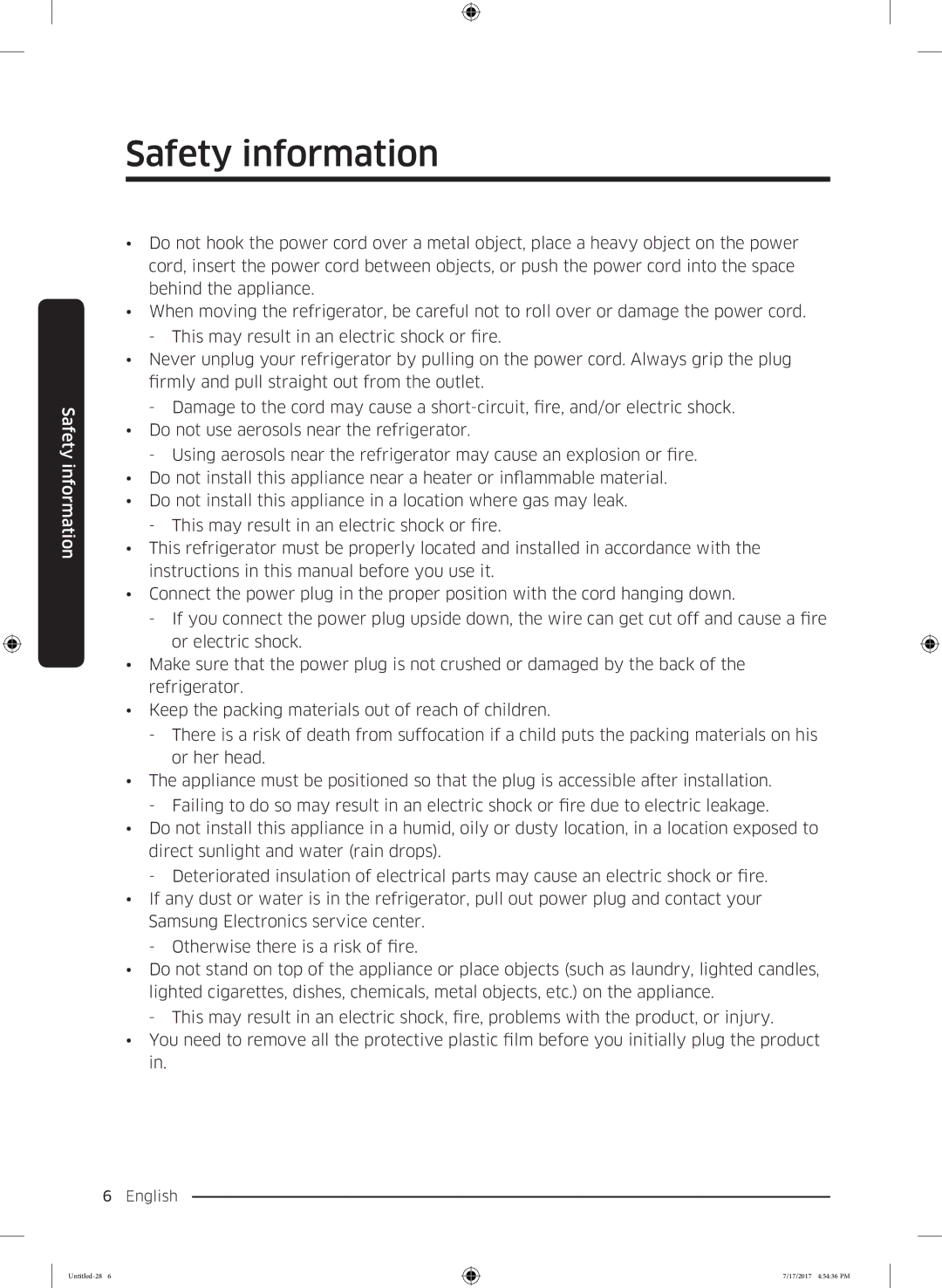 Samsung RSA1ZTMG1/XEO, RSA1ZTMG1/EUR, RH58K6598SL/ES, RSA1ZTMG1/XEF, RH62K6257SL/ES, RH62K6298SL/ES manual Safety information 