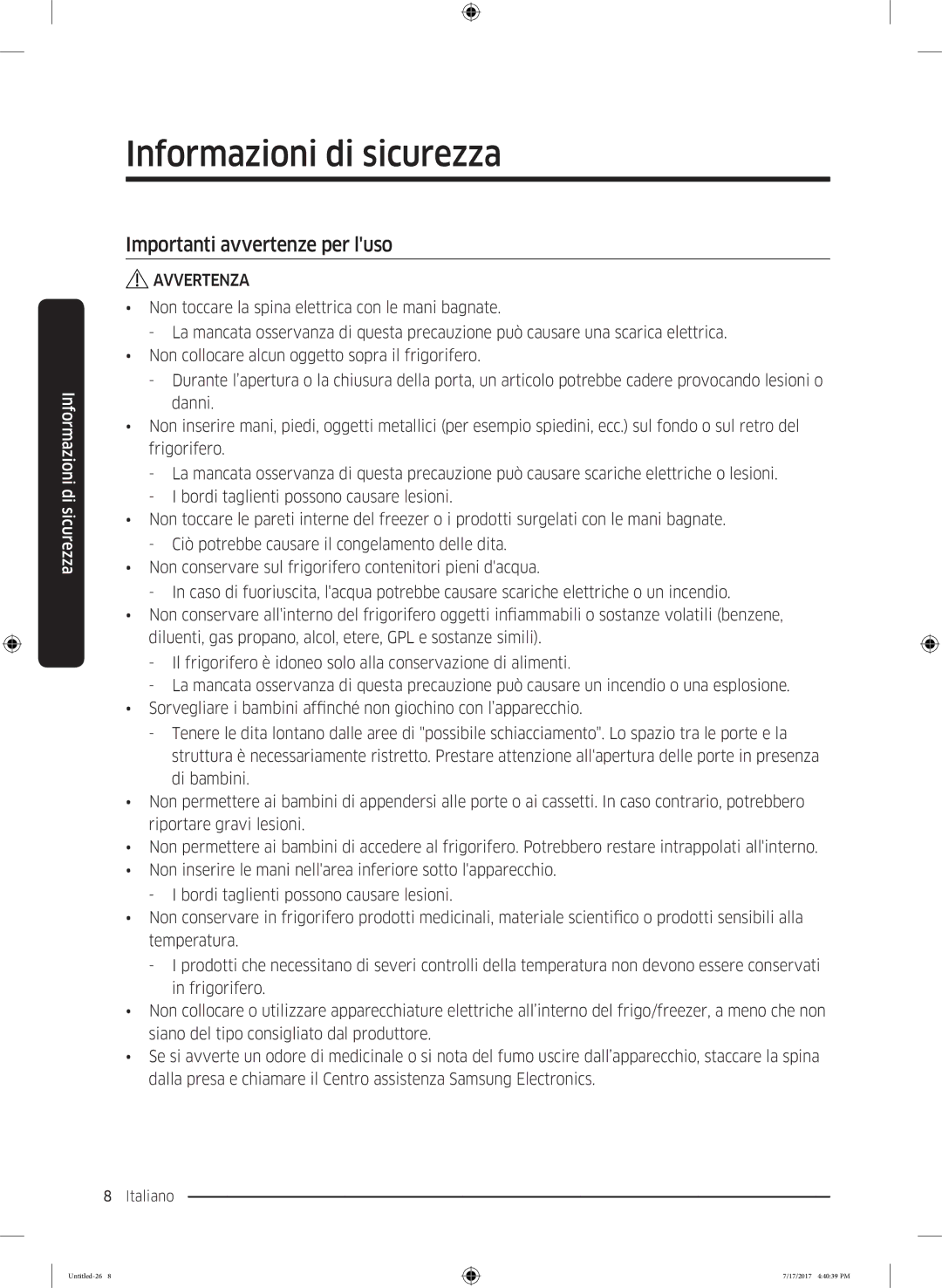 Samsung RSA1ZTMG1/XEF, RSA1ZTMG1/EUR, RH58K6598SL/ES, RH62K6257SL/ES, RH62K6298SL/ES manual Importanti avvertenze per luso 