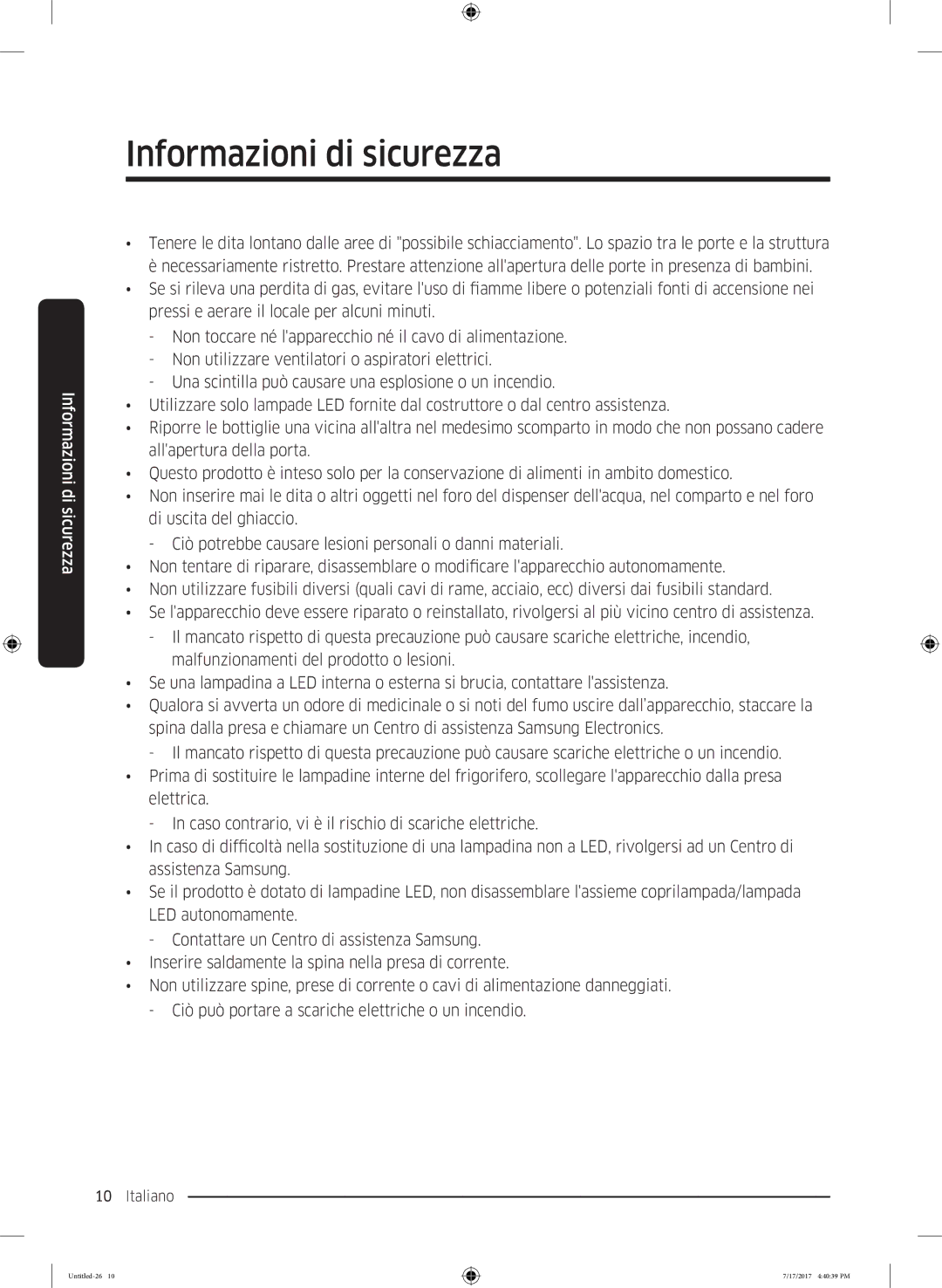 Samsung RH62K6298SL/ES, RSA1ZTMG1/EUR, RH58K6598SL/ES, RSA1ZTMG1/XEF, RH62K6257SL/ES, RSA1ZTMG1/XSG Informazioni di sicurezza 