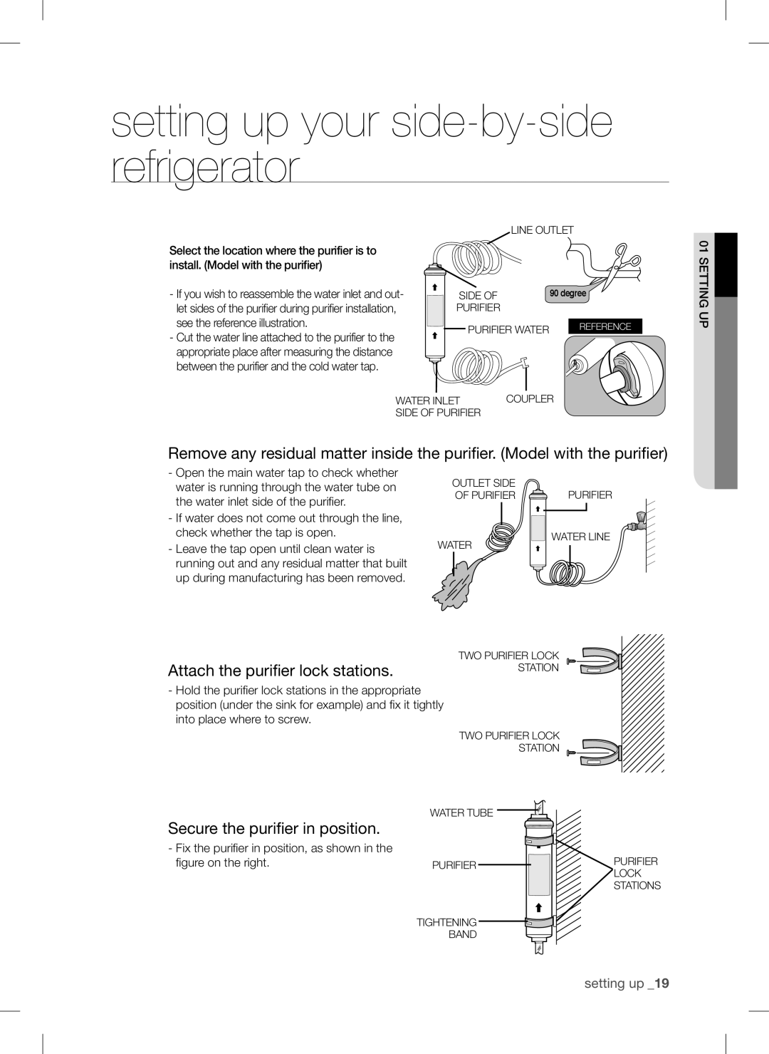 Samsung RSA1ZTPE1/EUR, RSA1ZTPE1/XEF, RSA1ZTPE1/XEO manual Attach the purifier lock stations, Secure the purifier in position 