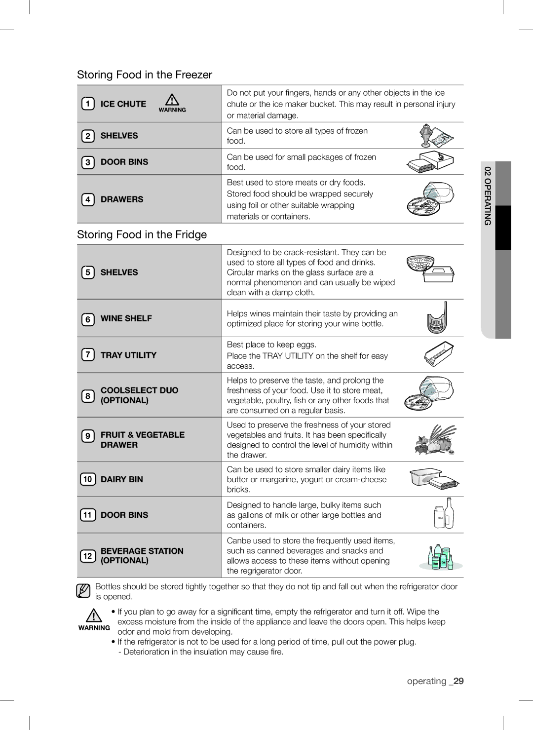 Samsung RSA1DHPE1/XEE, RSA1ZTPE1/XEF, RSA1ZTPE1/EUR, RSA1ZTPE1/XEO Storing Food in the Freezer, Storing Food in the Fridge 