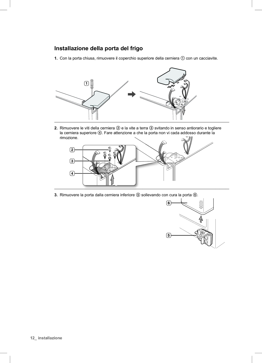 Samsung RSA1ZTTS1/XES, RSA1UTTS1/XES, RSA1STTS1/XES manual Installazione della porta del frigo 