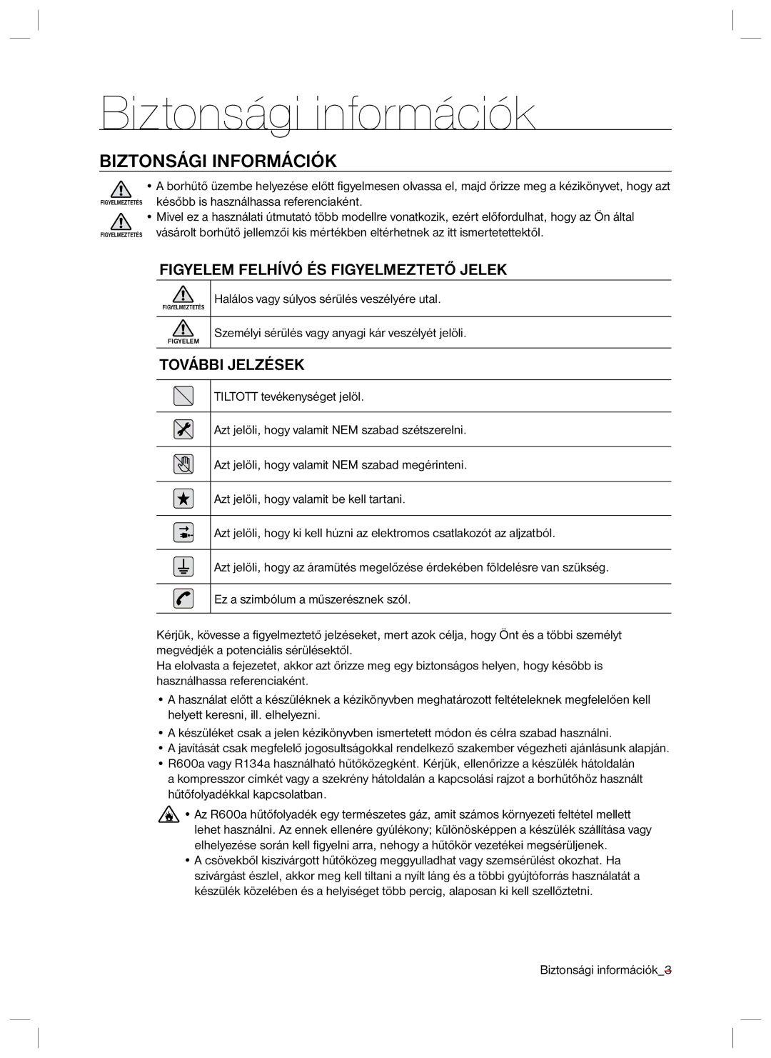 Samsung RSA1ZTVG1/XEO, RSA1ZTVG1/EUR manual Biztonsági információk, Biztonsági Információk 