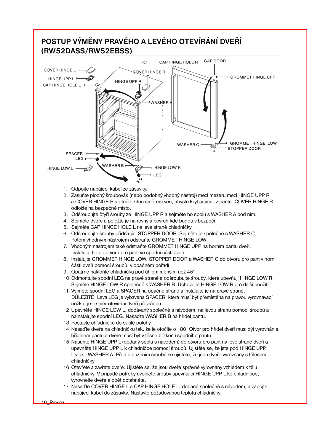 Samsung RSA1ZTVG1/XEO manual Hinge LOW L Hinge LOW R 