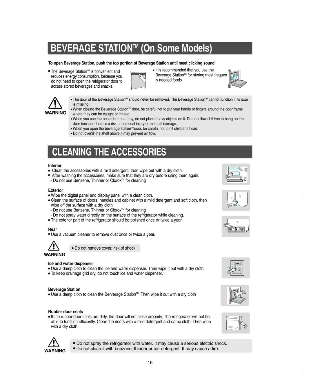 Samsung RSC6KPWP1/SML, RSC6KPSH1/SML, RSC6DPSH1/SML, RSC4KPSH1/SML manual Cleaning the Accessories 