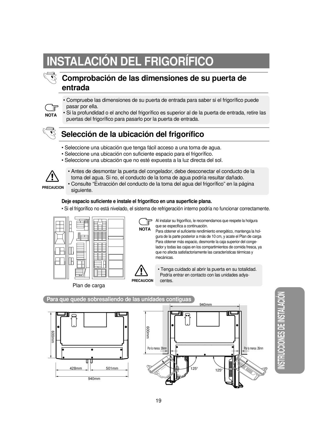 Samsung RSE8JPPS1/XES, RSE8KPUS1/XES Instalación DEL Frigorífico, Comprobación de las dimensiones de su puerta de entrada 