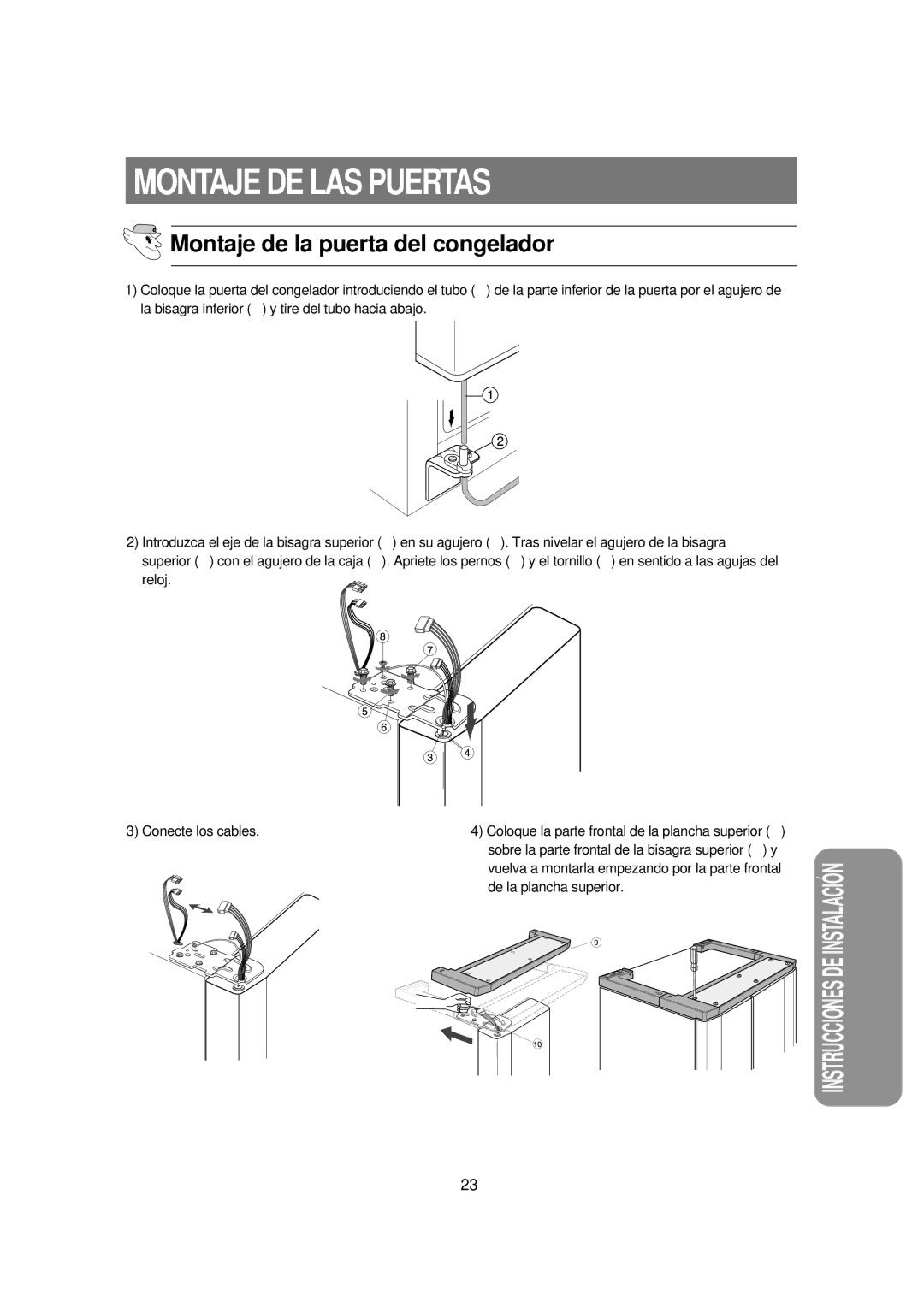 Samsung RSE8DPUS1/XES, RSE8JPPS1/XES, RSE8KPUS1/XES manual Montaje DE LAS Puertas, Montaje de la puerta del congelador 