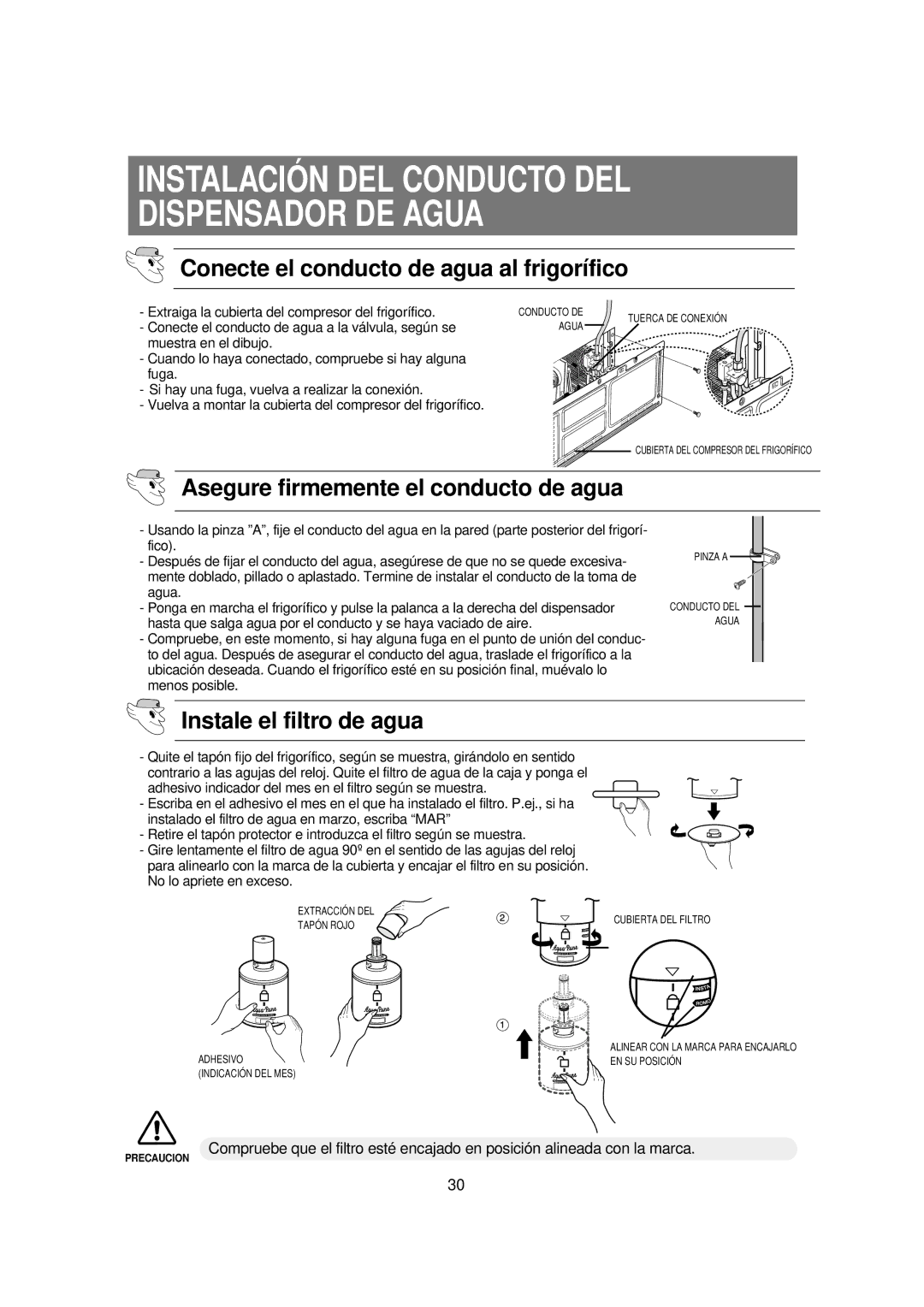 Samsung RSE8KPUS1/XES, RSE8JPPS1/XES Conecte el conducto de agua al frigorífico, Asegure firmemente el conducto de agua 