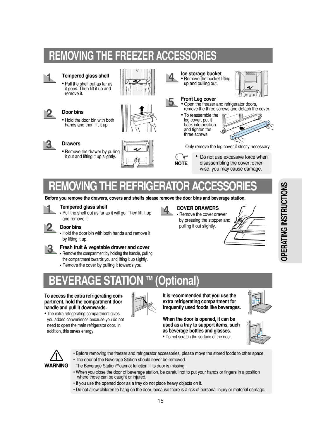 Samsung RSE8J, RSE8K, RSE8T, RSE8V, RSE8D, DA68-01453B manual Removing the Freezer Accessories 