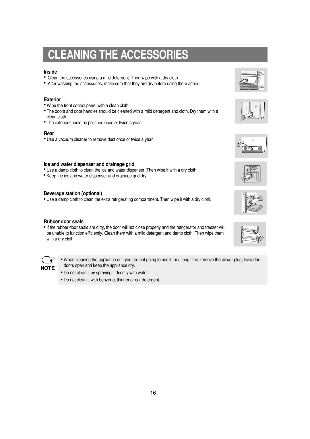 Samsung DA68-01453B, RSE8K, RSE8T, RSE8V, RSE8D, RSE8J manual Cleaning the Accessories 