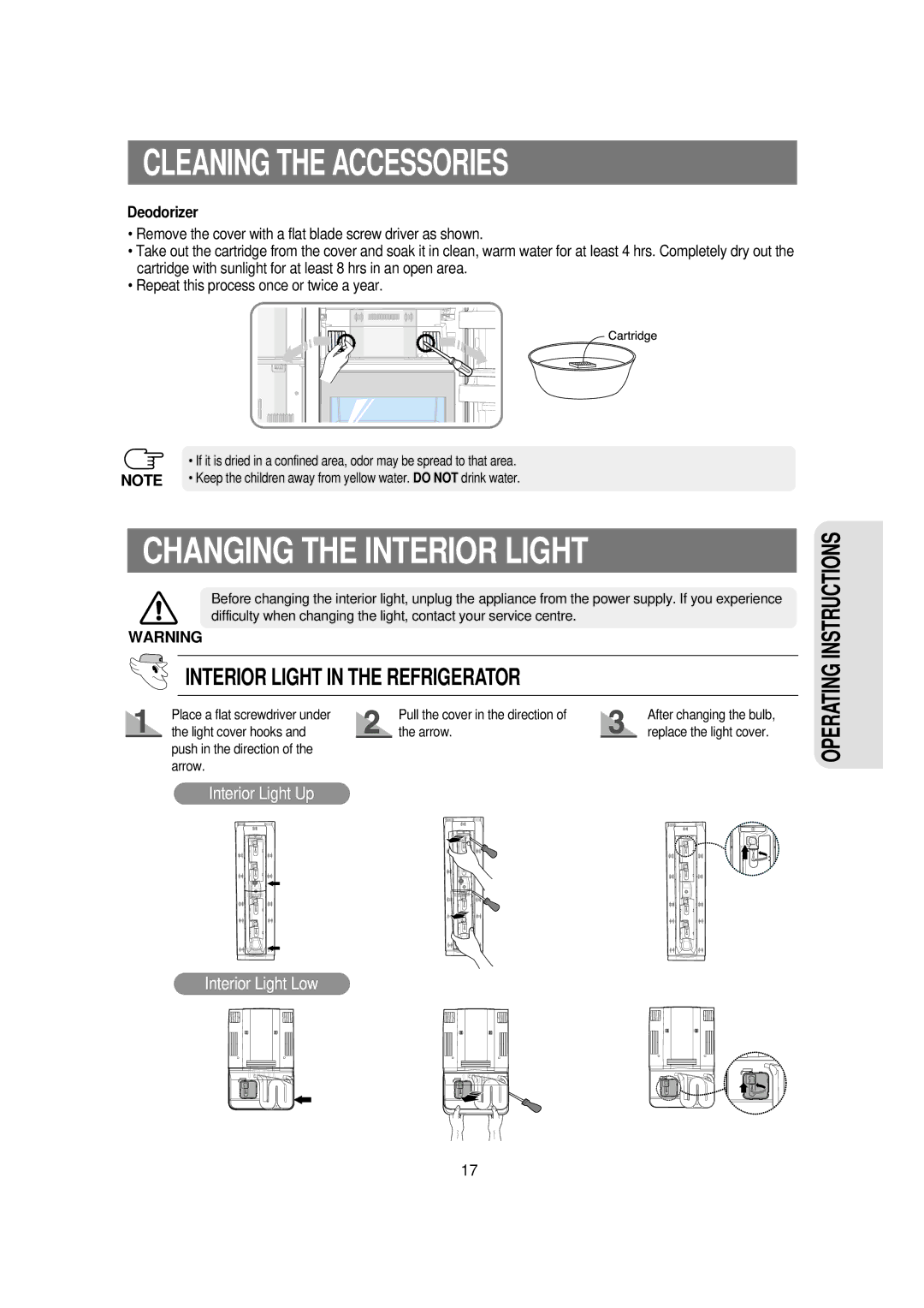 Samsung RSE8K, RSE8T, RSE8V, RSE8D, RSE8J, DA68-01453B manual Changing the Interior Light, Deodorizer 