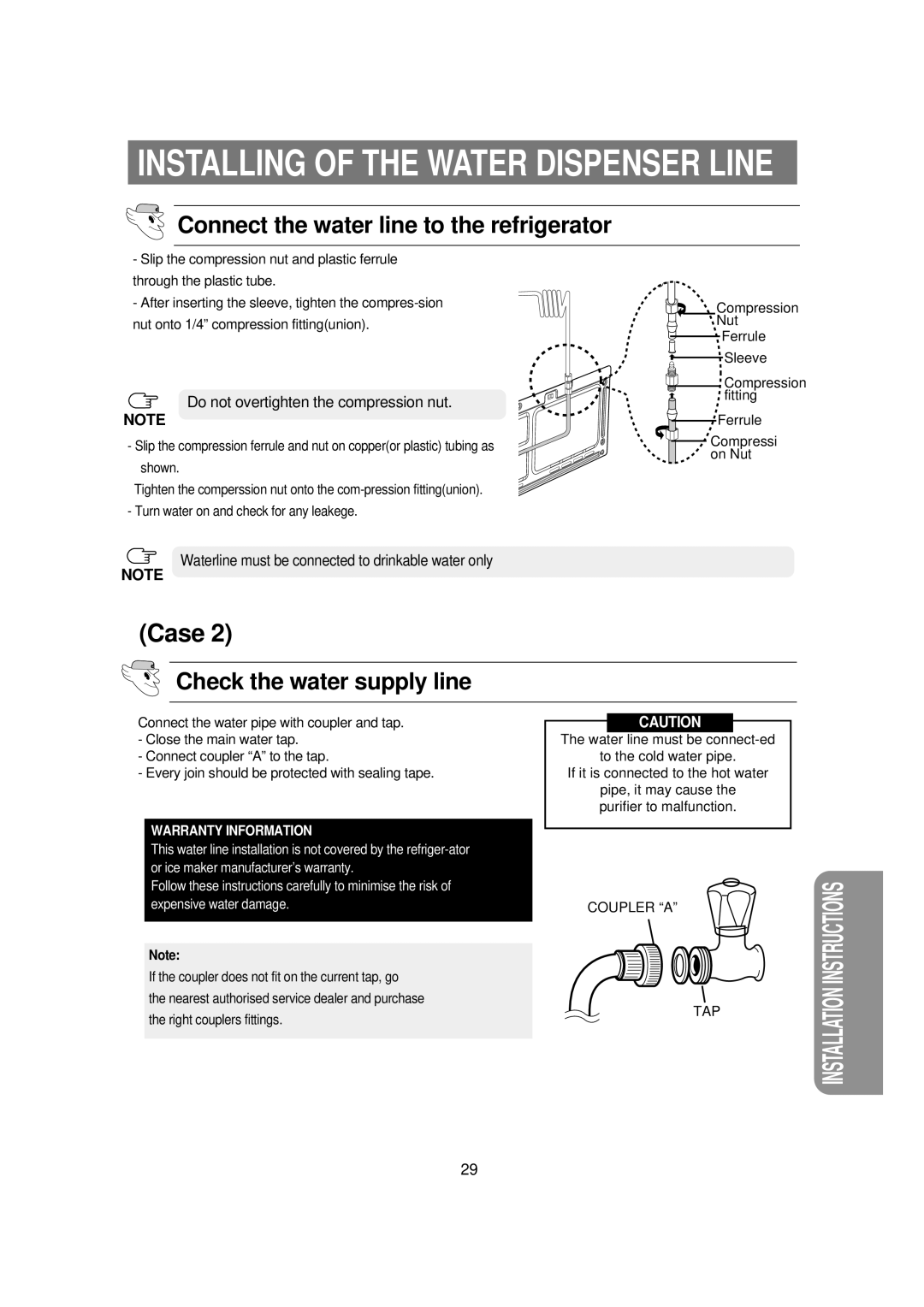 Samsung RSE8K, RSE8T, RSE8V, RSE8D, RSE8J, DA68-01453B Connect the water line to the refrigerator, Check the water supply line 