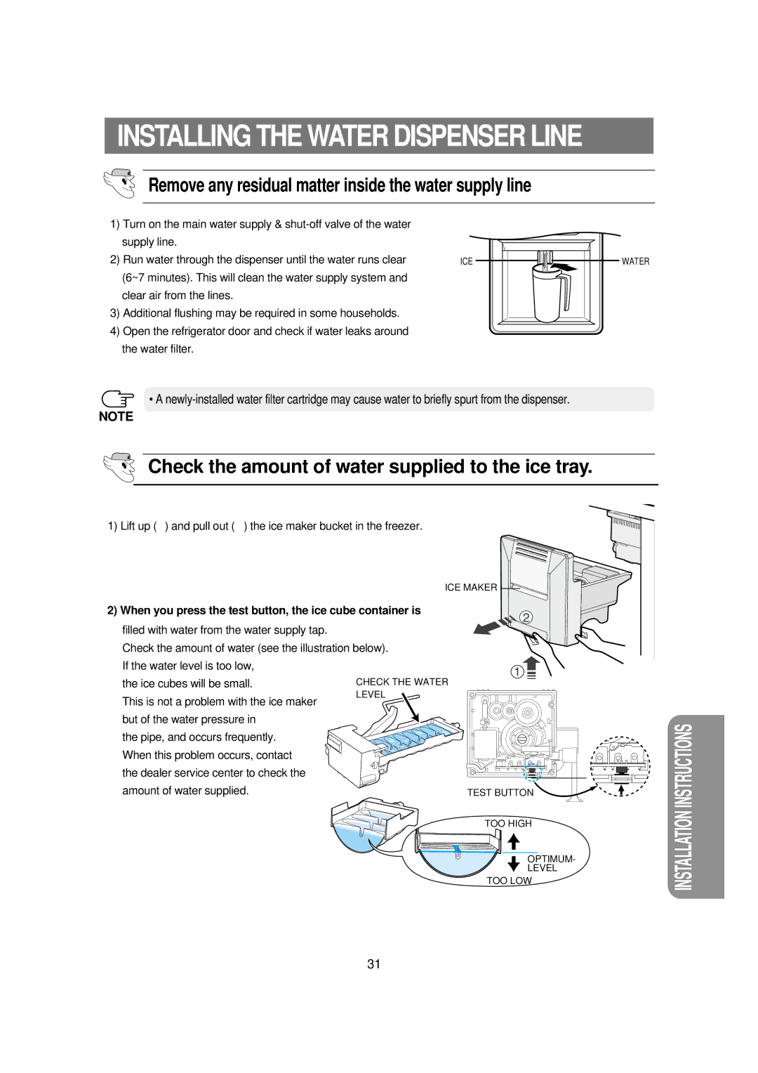 Samsung RSE8V Check the amount of water supplied to the ice tray, Remove any residual matter inside the water supply line 