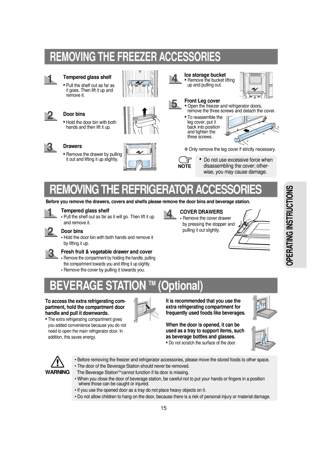 Samsung RSE8KPAS1/BUL manual Removing the Freezer Accessories 