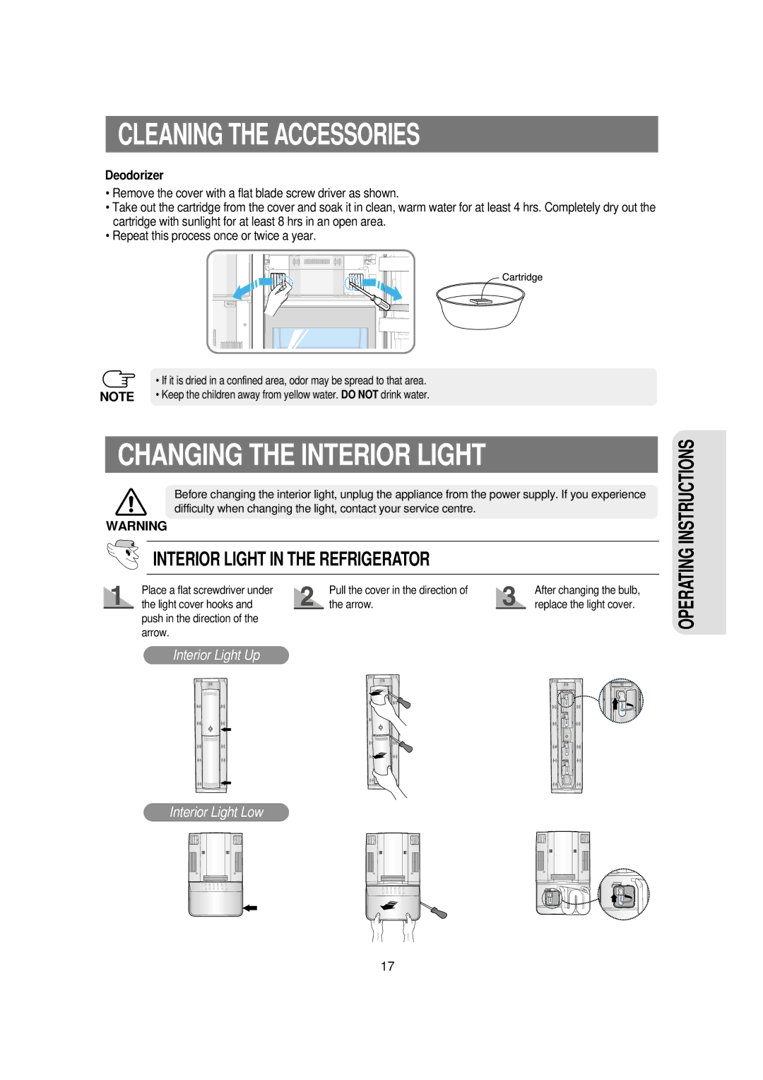 Samsung RSE8KPAS1/BUL manual Changing the Interior Light, Deodorizer 