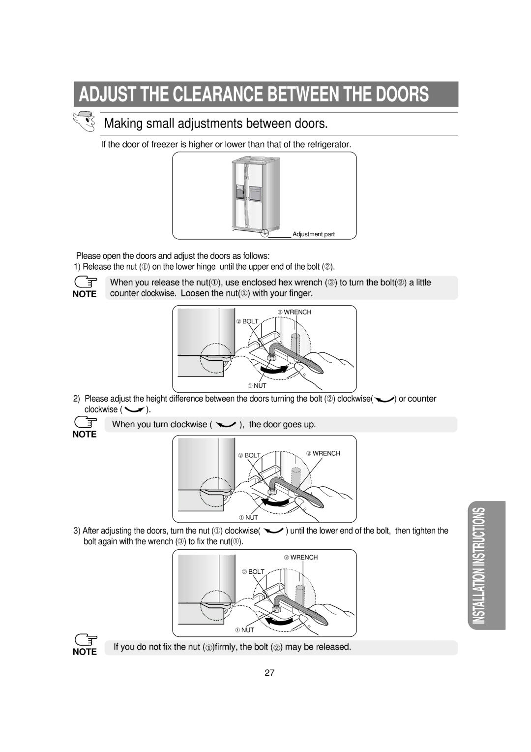 Samsung RSE8KPAS1/BUL manual Adjust the Clearance Between the Doors 