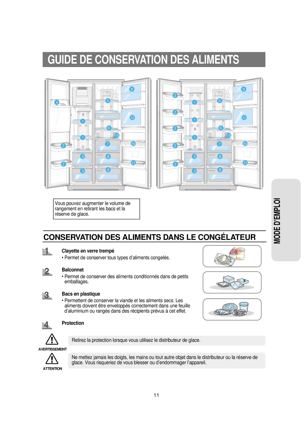 Samsung RSE8KPPS1/XEF, RSE8KPAS1/XEF Guide DE Conservation DES Aliments, Conservation DES Aliments Dans LE Congélateur 