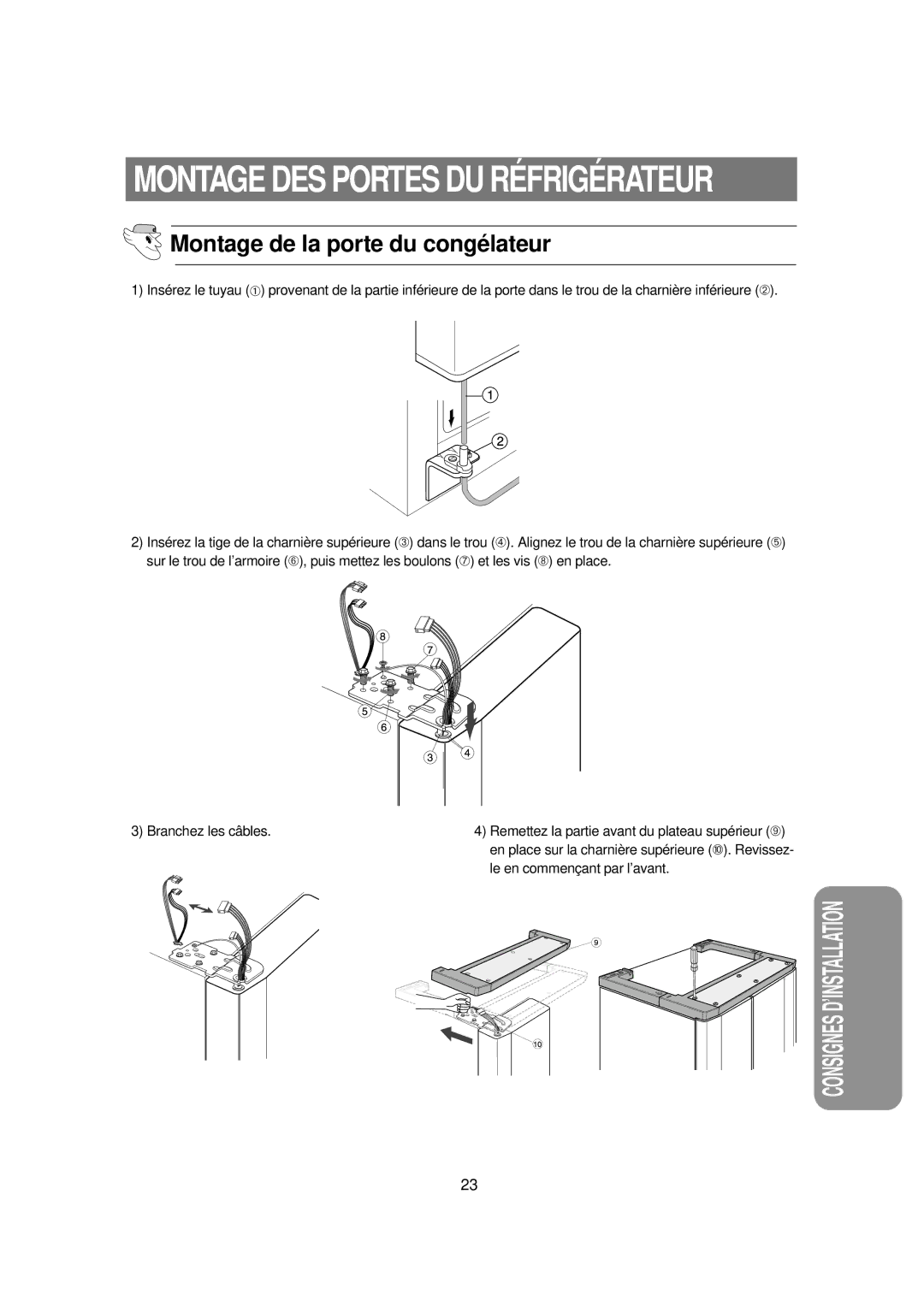 Samsung RSE8KPAS2/XEK, RSE8KPAS1/XEF, RSE8KPPS2/XEK Montage DES Portes DU Réfrigérateur, Montage de la porte du congélateur 